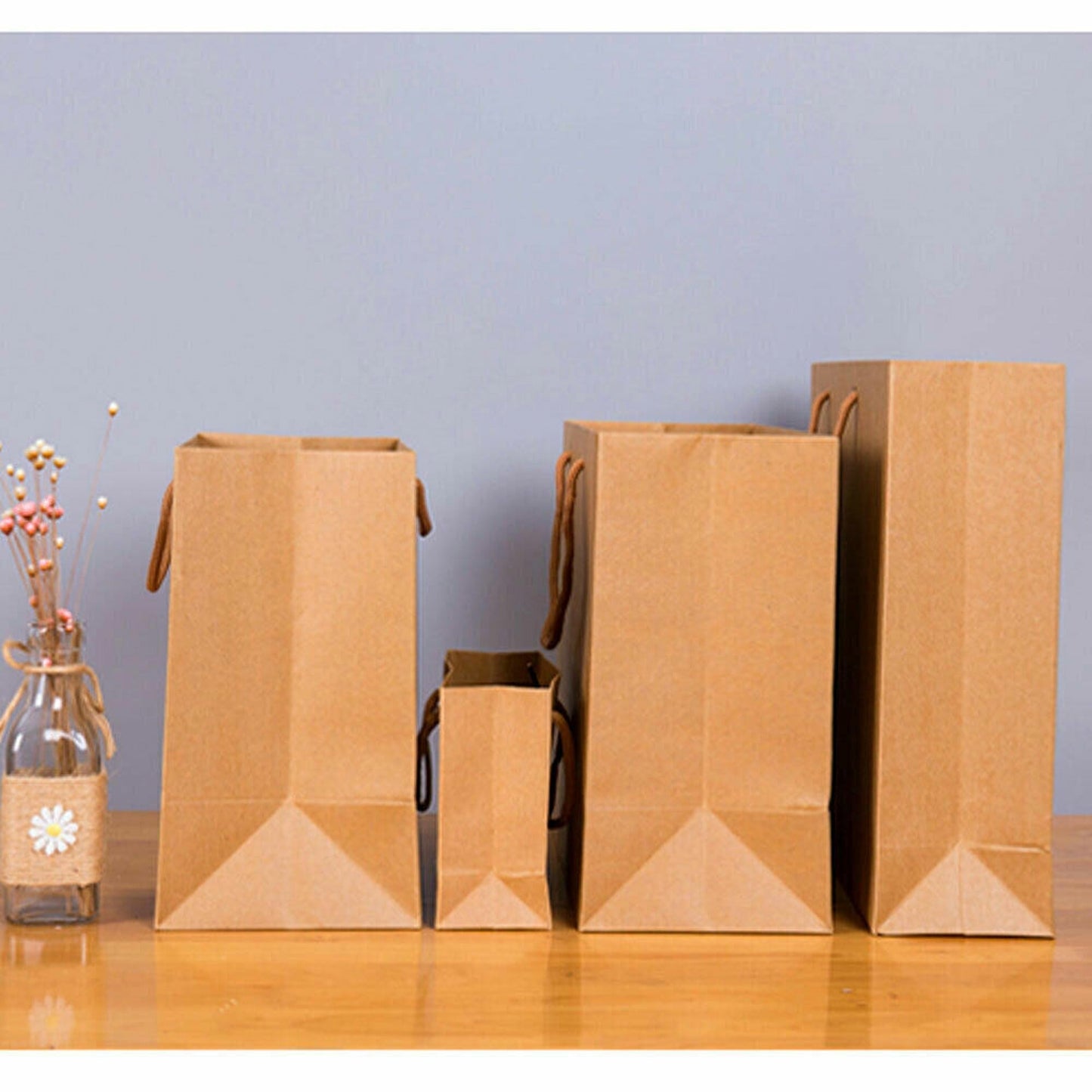 50pcs Bulk Kraft Paper Bags with Rope Handles Gift Shopping Carry Craft