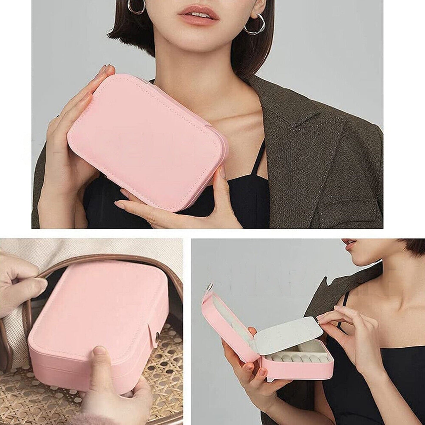 Travel-Sized Portable Leather Jewelry Box Organizer