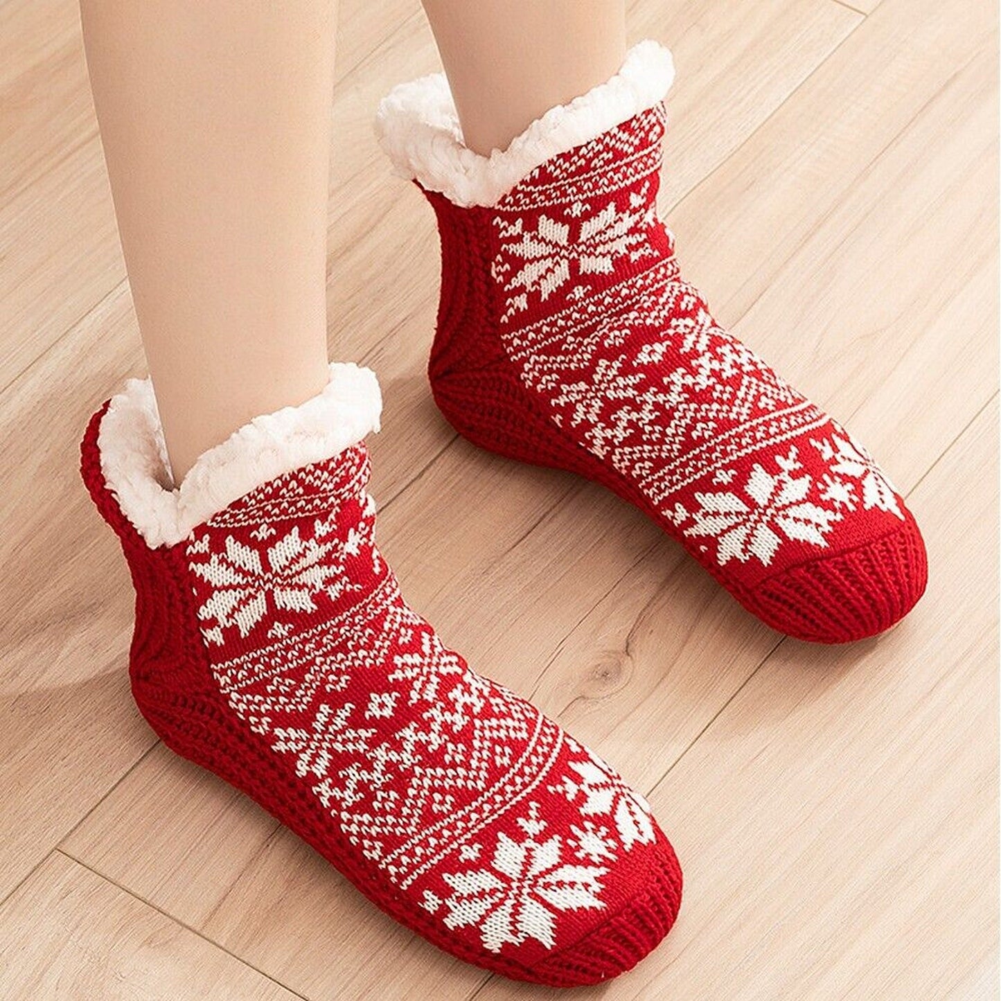 Winter Fleece Lined Women Slipper Socks Warm Fluffy Non Slip