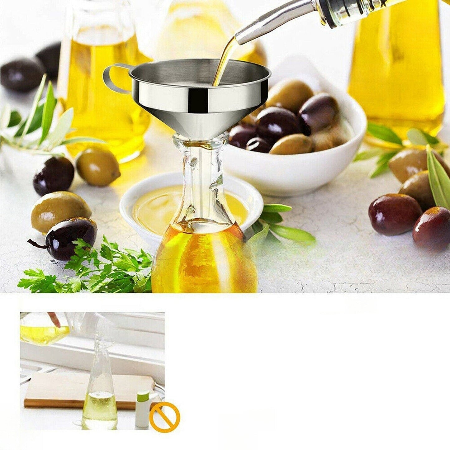 Kitchen Funnel with Detachable Filter Stainless Steel for Liquids and Oils