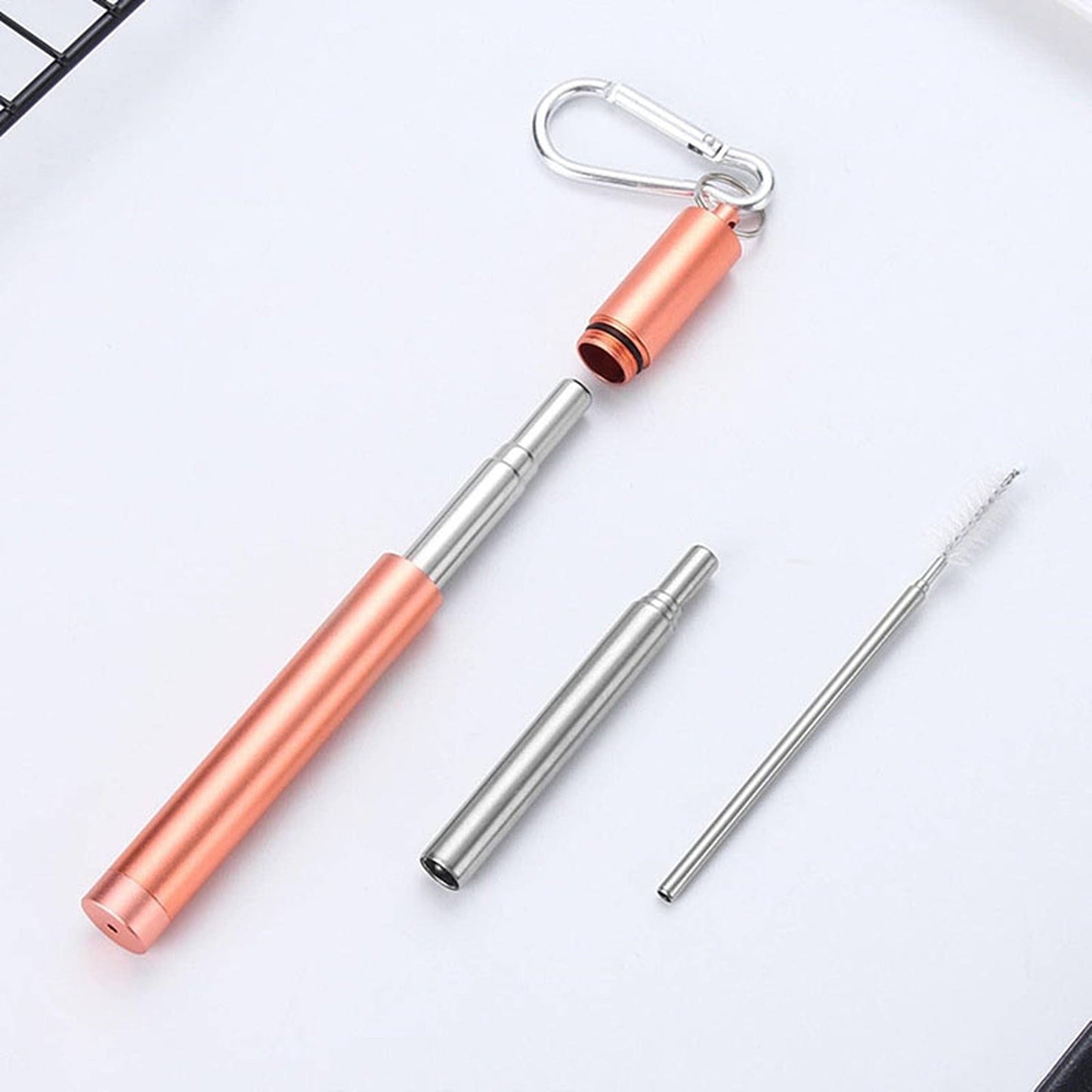 Telescopic Stainless Steel Drinking Straws with Cleaning Brush