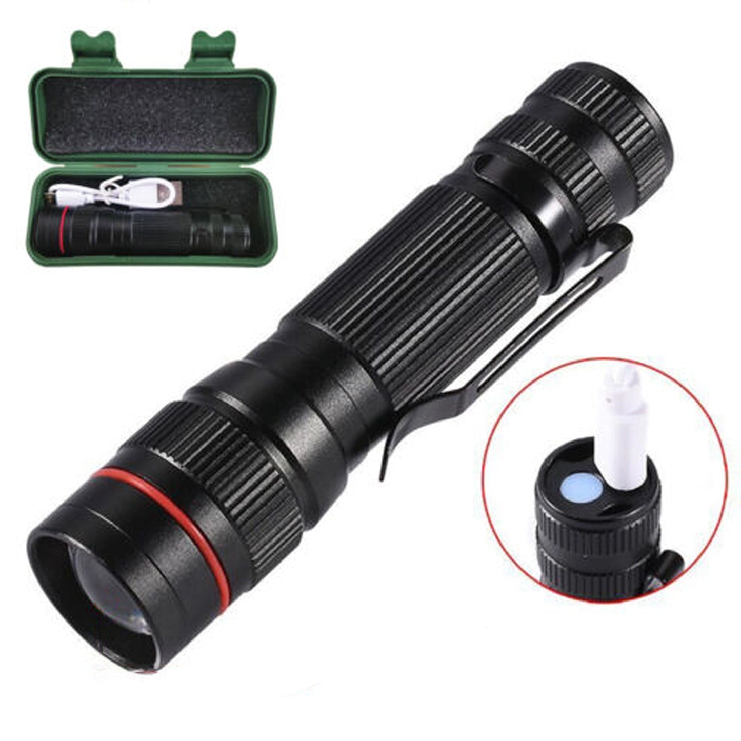 2pack Tactical Flashlight LED USB Rechargeable Torch Lamp