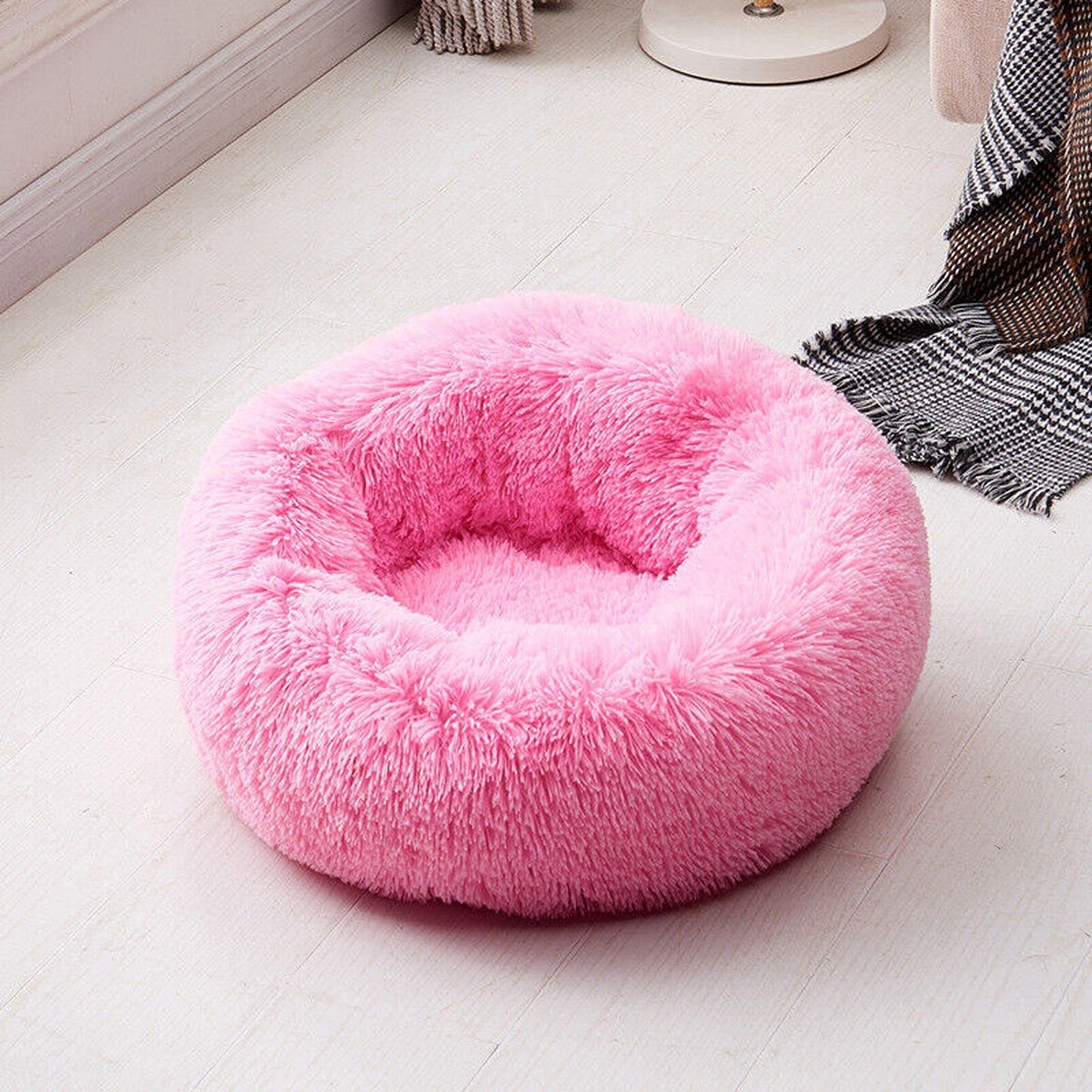 Pink Plush Round Nest Pet Dog Cat Calming Bed Comfy Sleeping Kennel Cave
