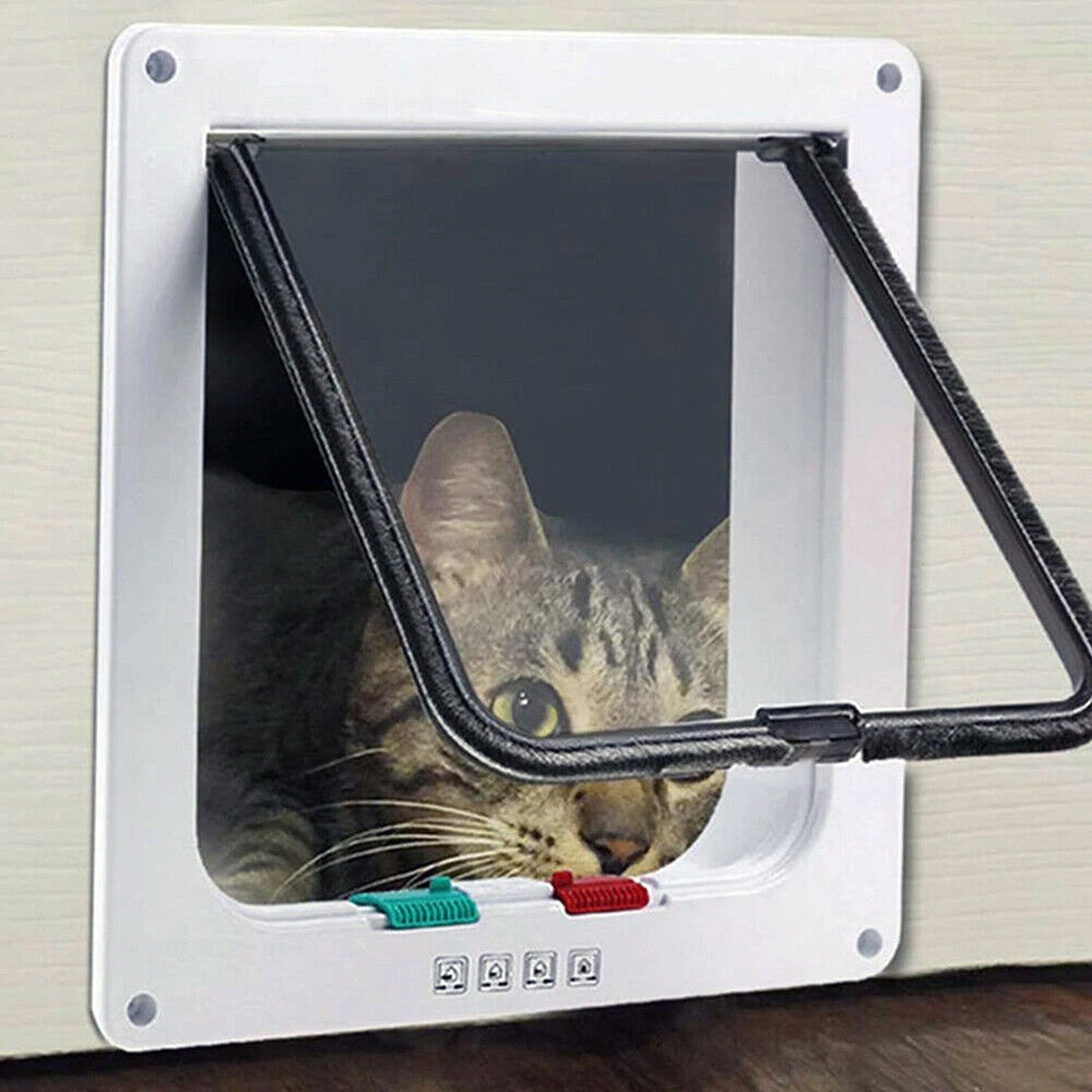 Lockable 4-Way Safe Pet Cat Dog Door with Brushy Flap Screen