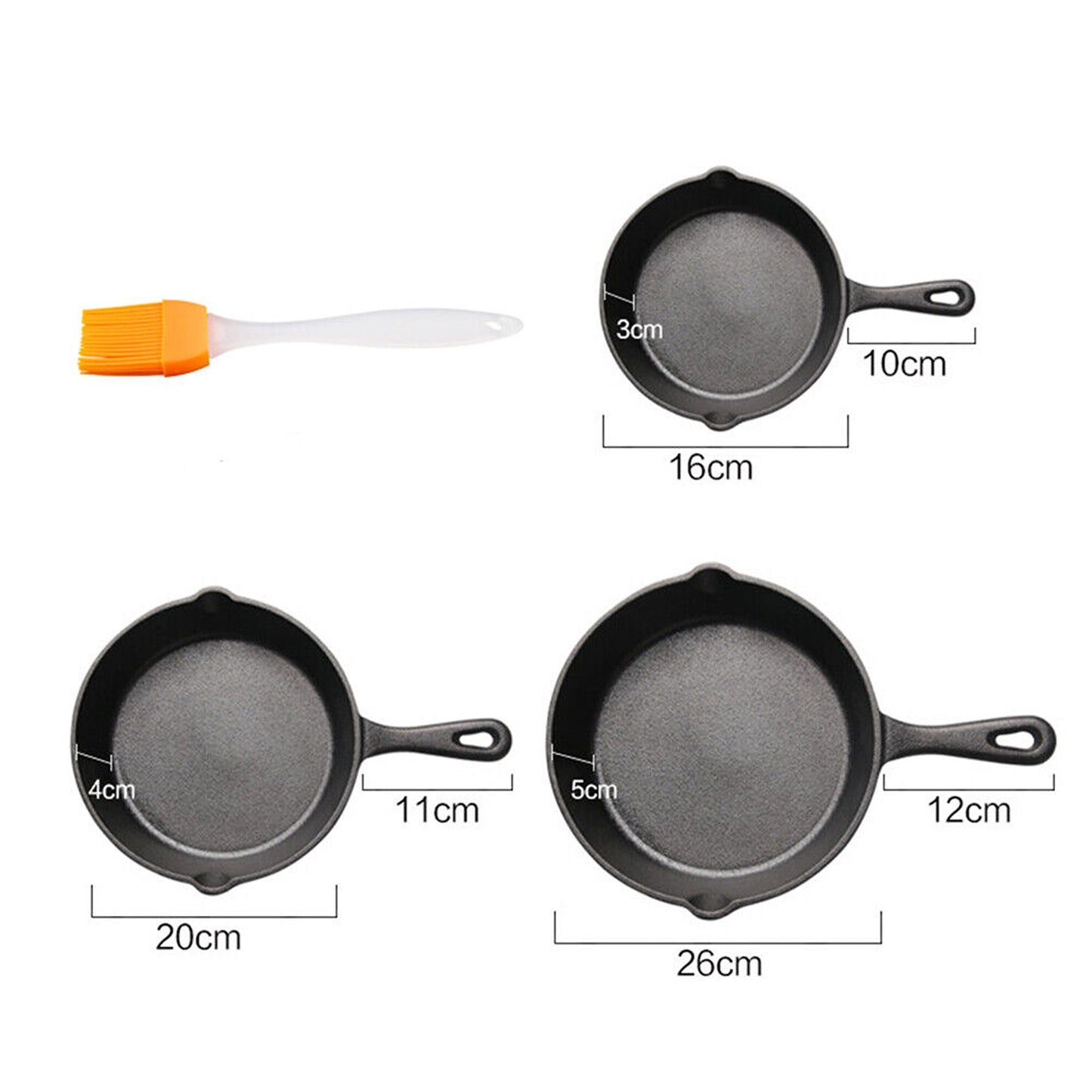 3-Piece Nonstick Cast Iron Frypan Set for BBQ and Cooking