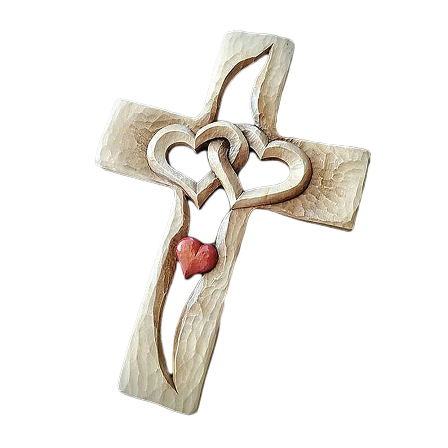 Wooden Cross with Intertwined Hearts Wall Hanging Love Decor