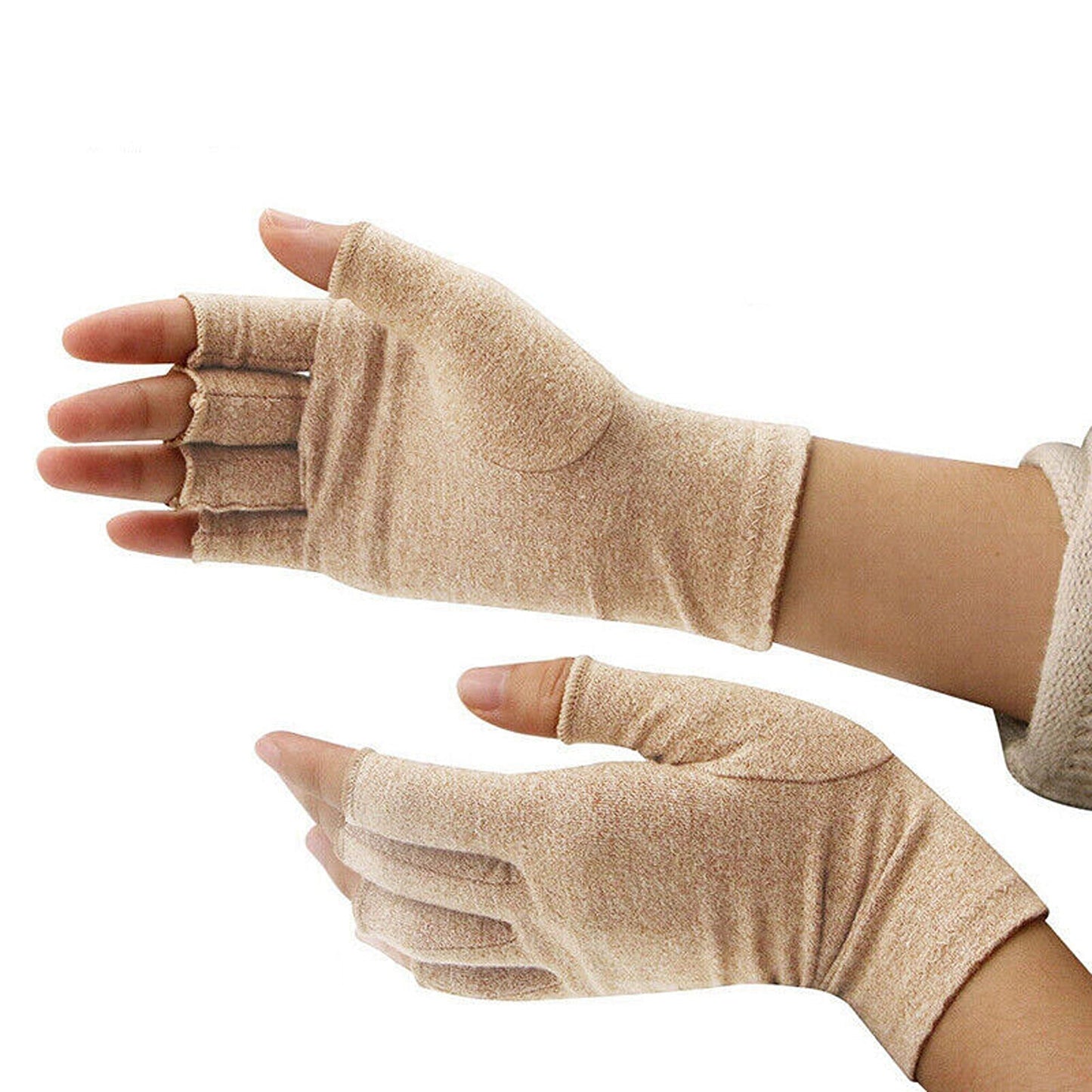 Brown Compression Gloves for Arthritis Fingerless