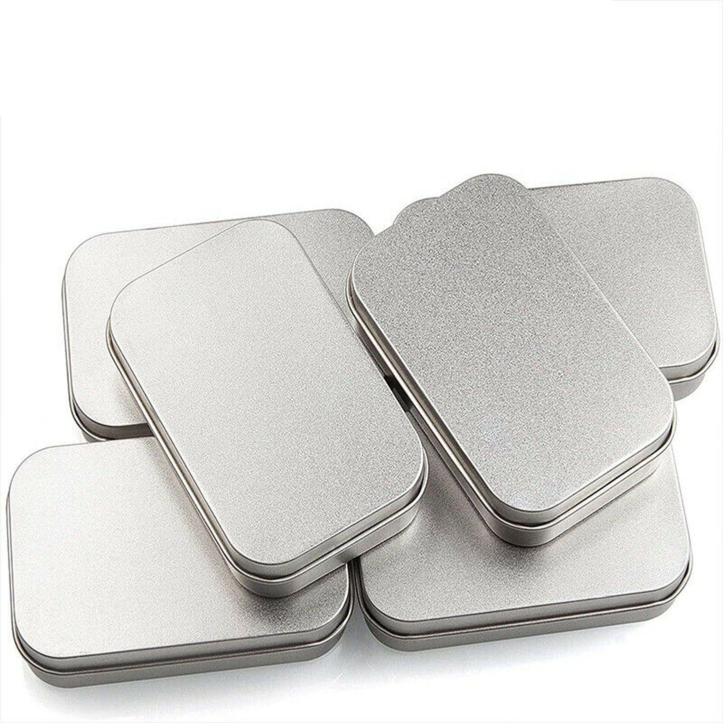 Set of 6 Metal Hinged Tin Boxes for Small Storage Solutions