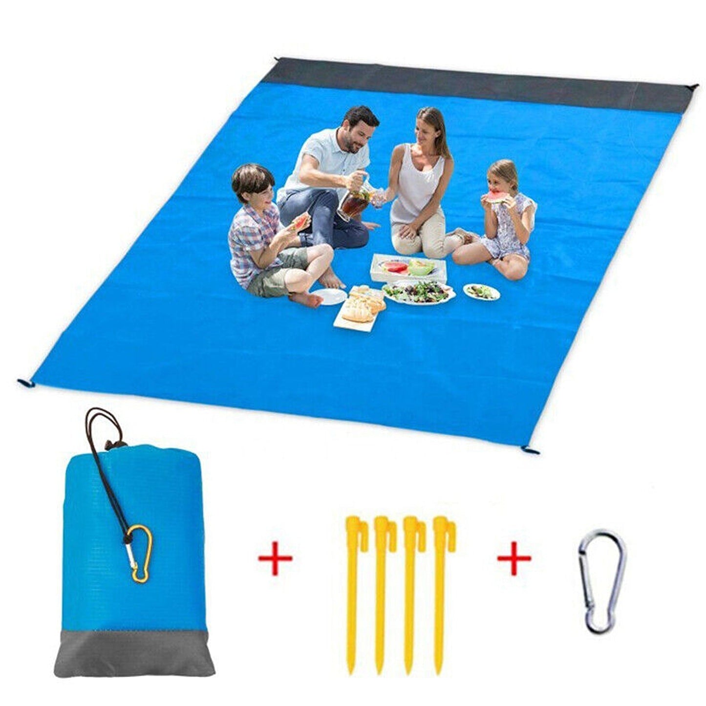 Blue Sand Free Beach Mat Waterproof Portable Outdoor Picnic Blanket