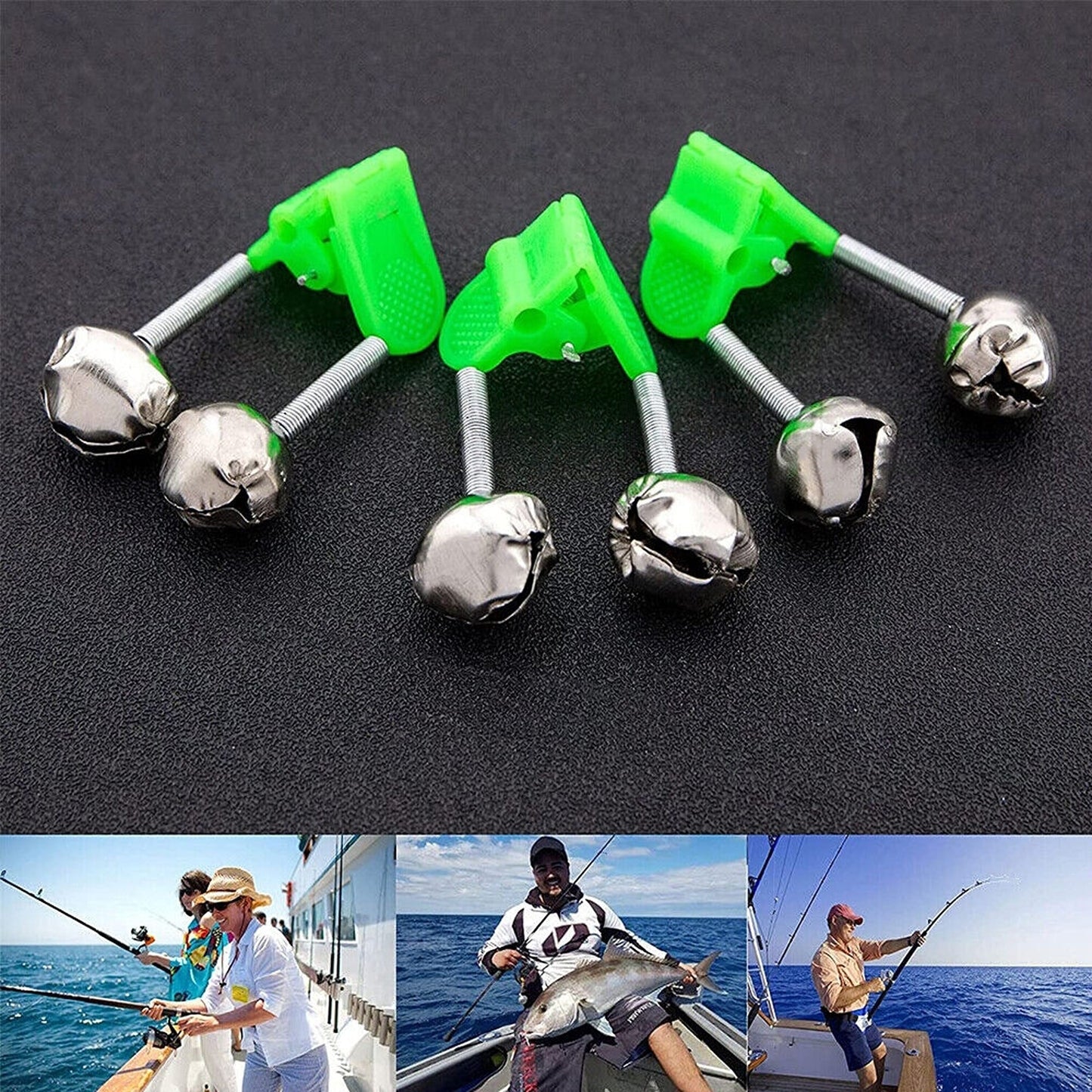Double Rod Fishing Alarm Bells Bite Indicator Hot Green