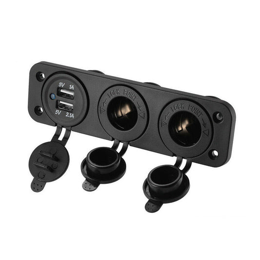 Dual USB Charger and Power Socket Panel for Car Boat with Voltmeter Outlet