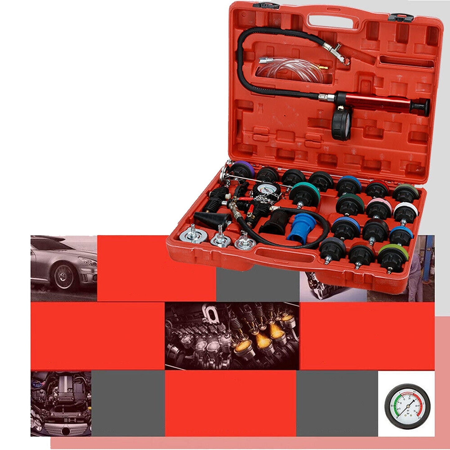 28pcs Radiator Coolant System Pressure Tester with Gauge