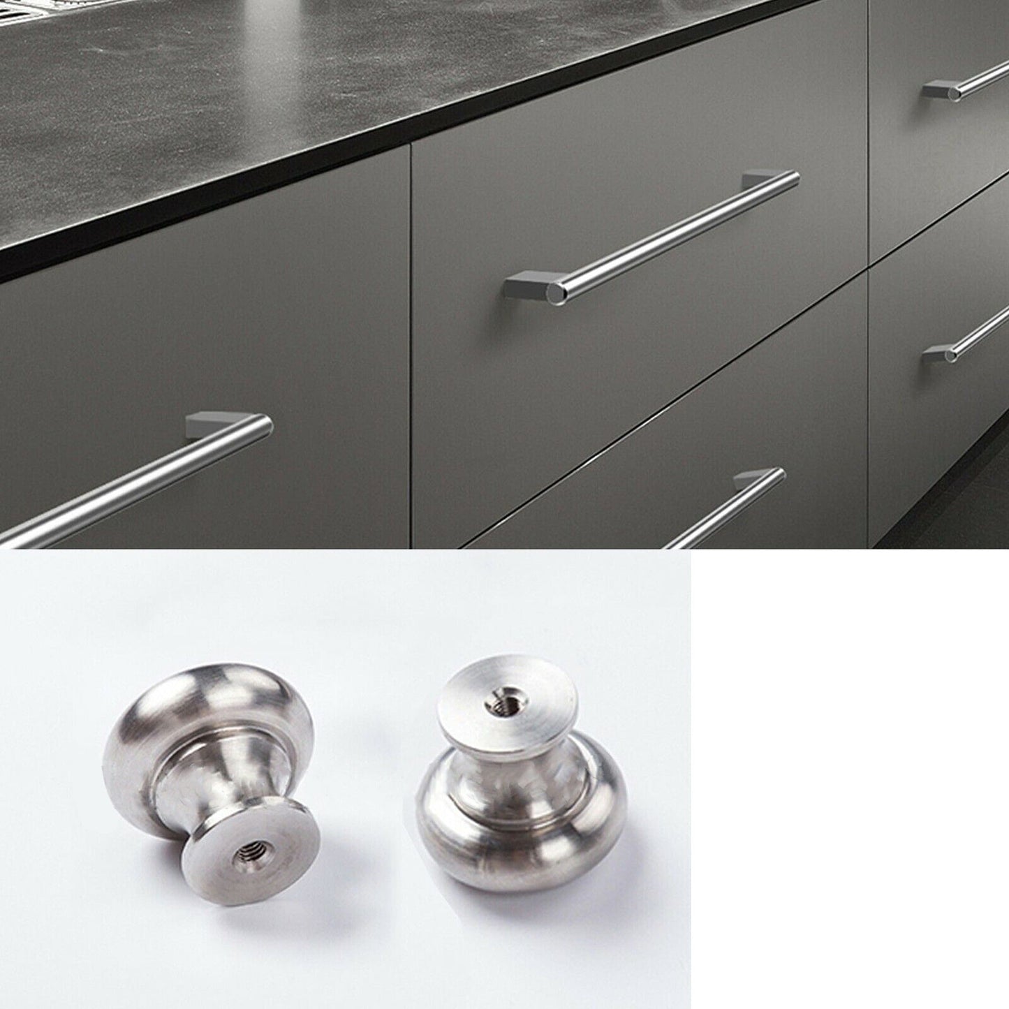 Stainless Steel Door Drawer Handles Brushed Pull Knob T Bar  30mm Round Single Hole