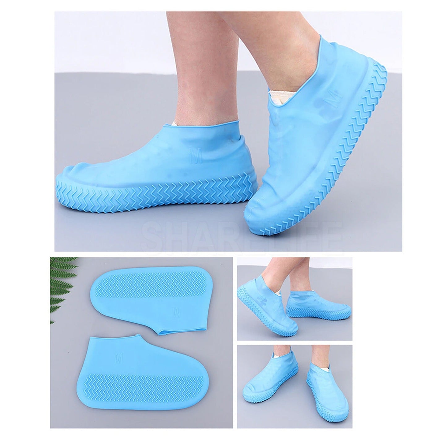 Rain-Proof Non-Slip Silicone Shoe Covers Blue Water Protective Footwear