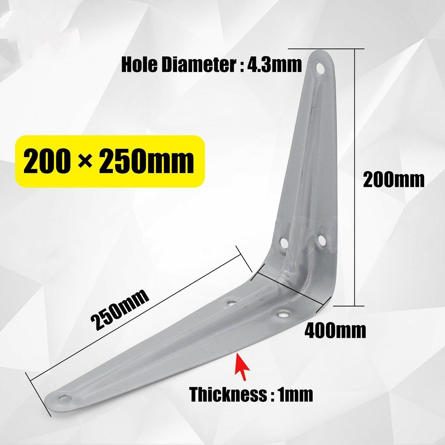 200 x 250mm L Shape Right Angle Bracket Corner Brace Joint Wall Shelf Support