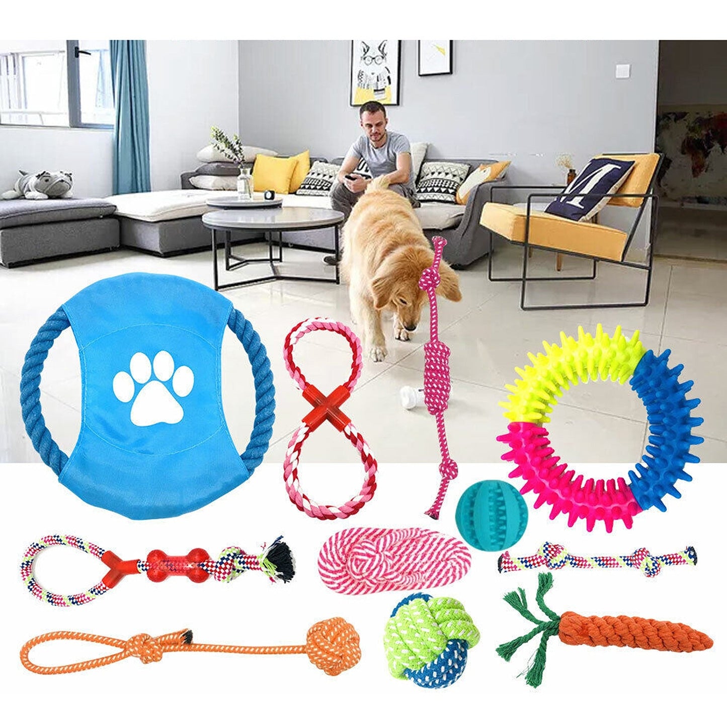 Durable Cotton Puppy Dog Rope Chew Toy Set for Clean Teeth Cat Toys