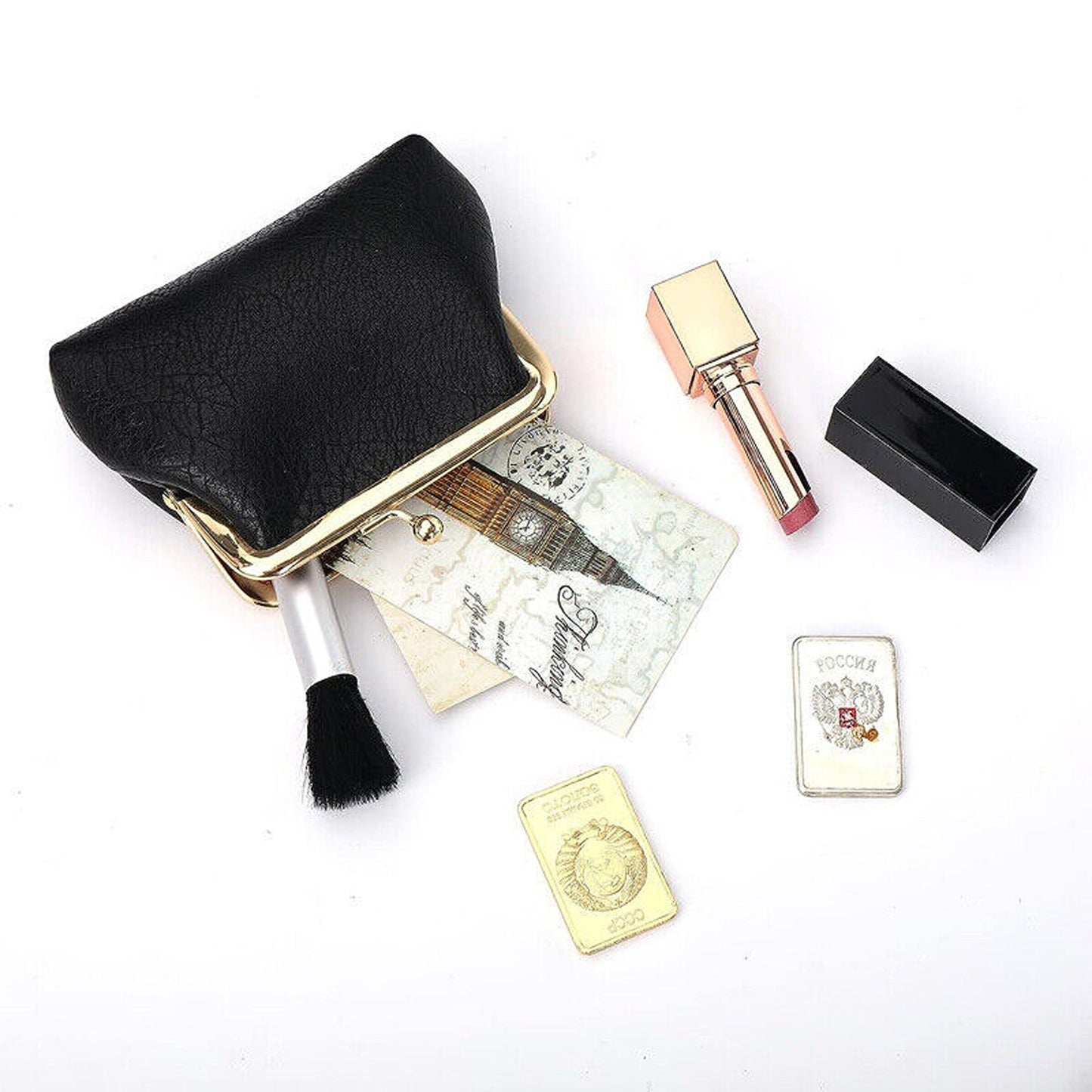 Small Leather Cosmetic Bag for Coin and Lipstick Storage