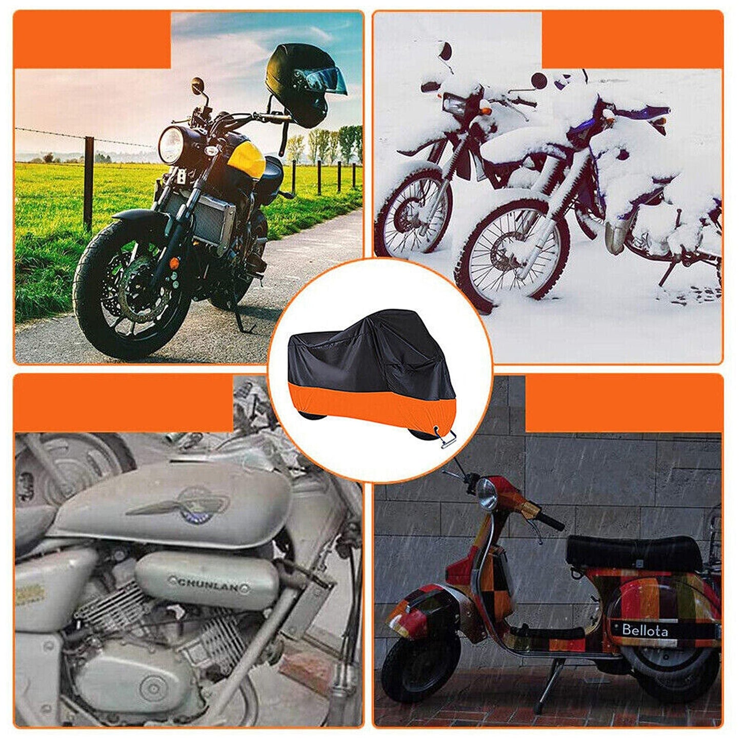 Motorcycle Storage Cover Waterproof Black and Orange for Cruiser Bikes