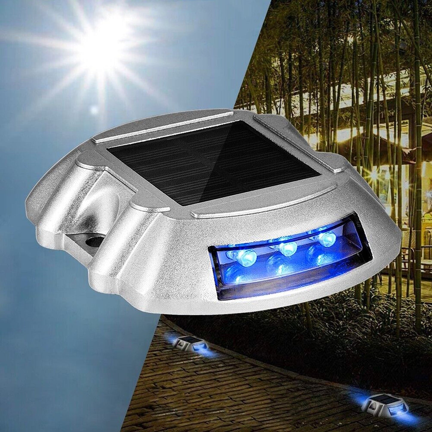 2pcs Blue LED Solar Power Pathway Driveway Light Dock Deck Step Road Outdoor