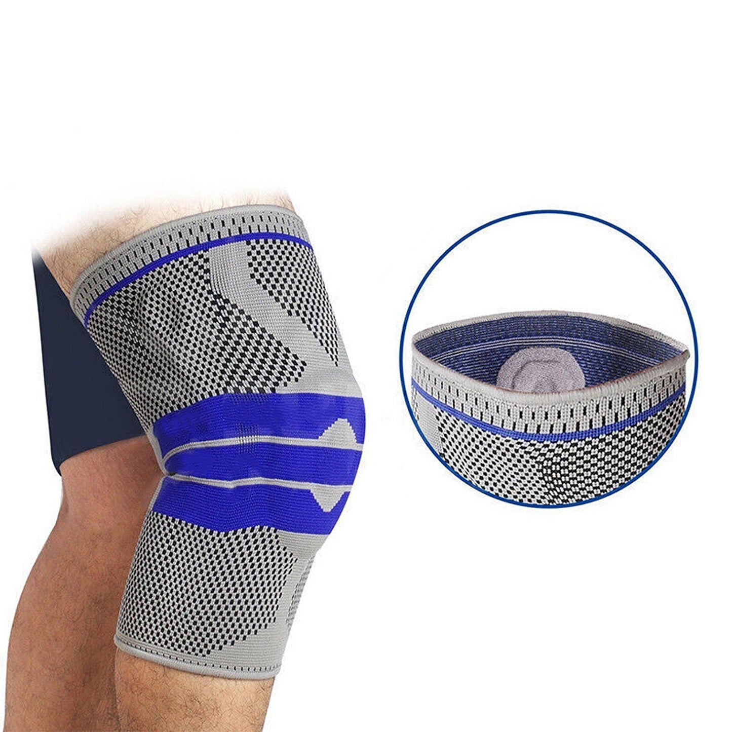 Gray Knee Support Brace Compression Sleeve for Sports