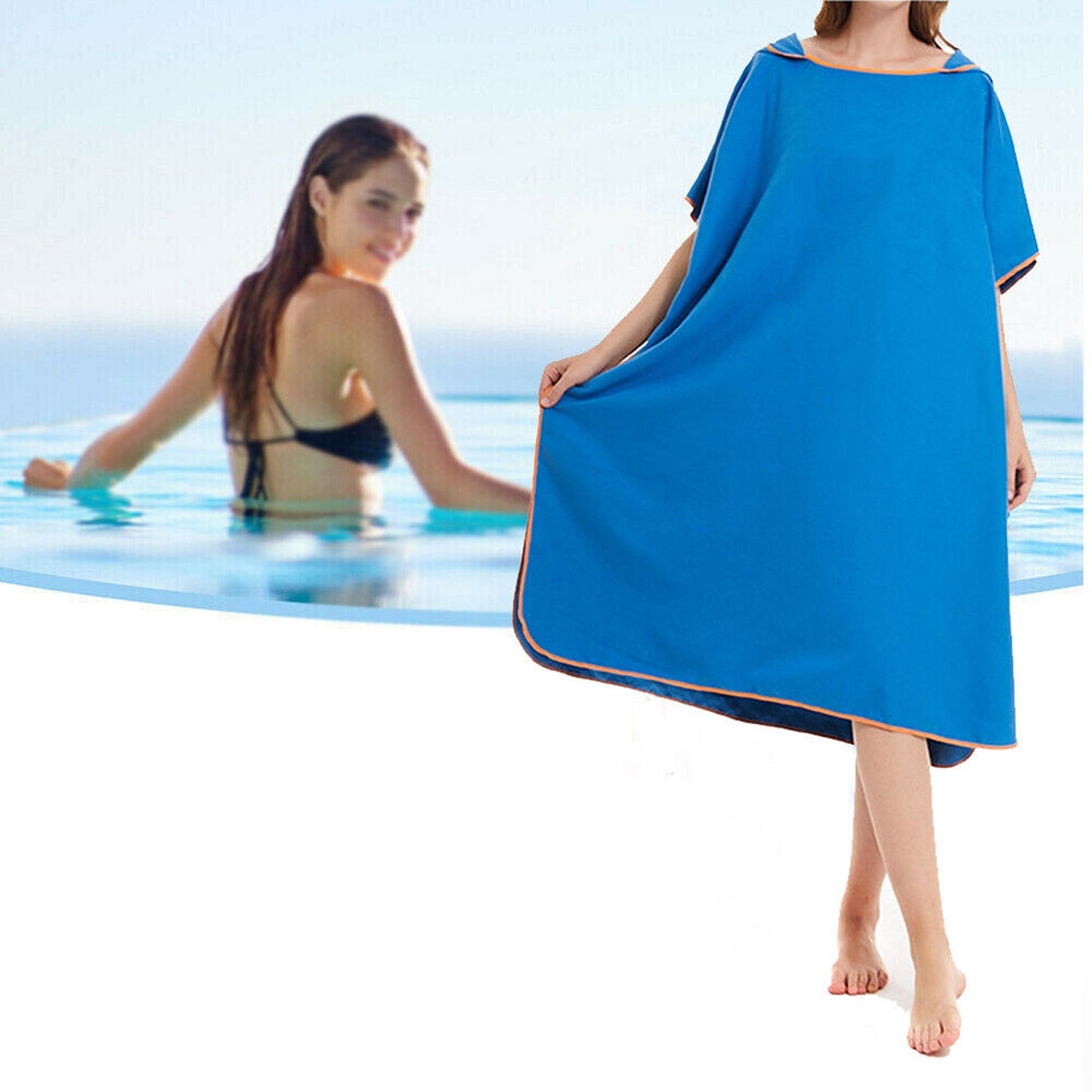 Quick Dry Beach Towel with Hooded Poncho Design for Adults