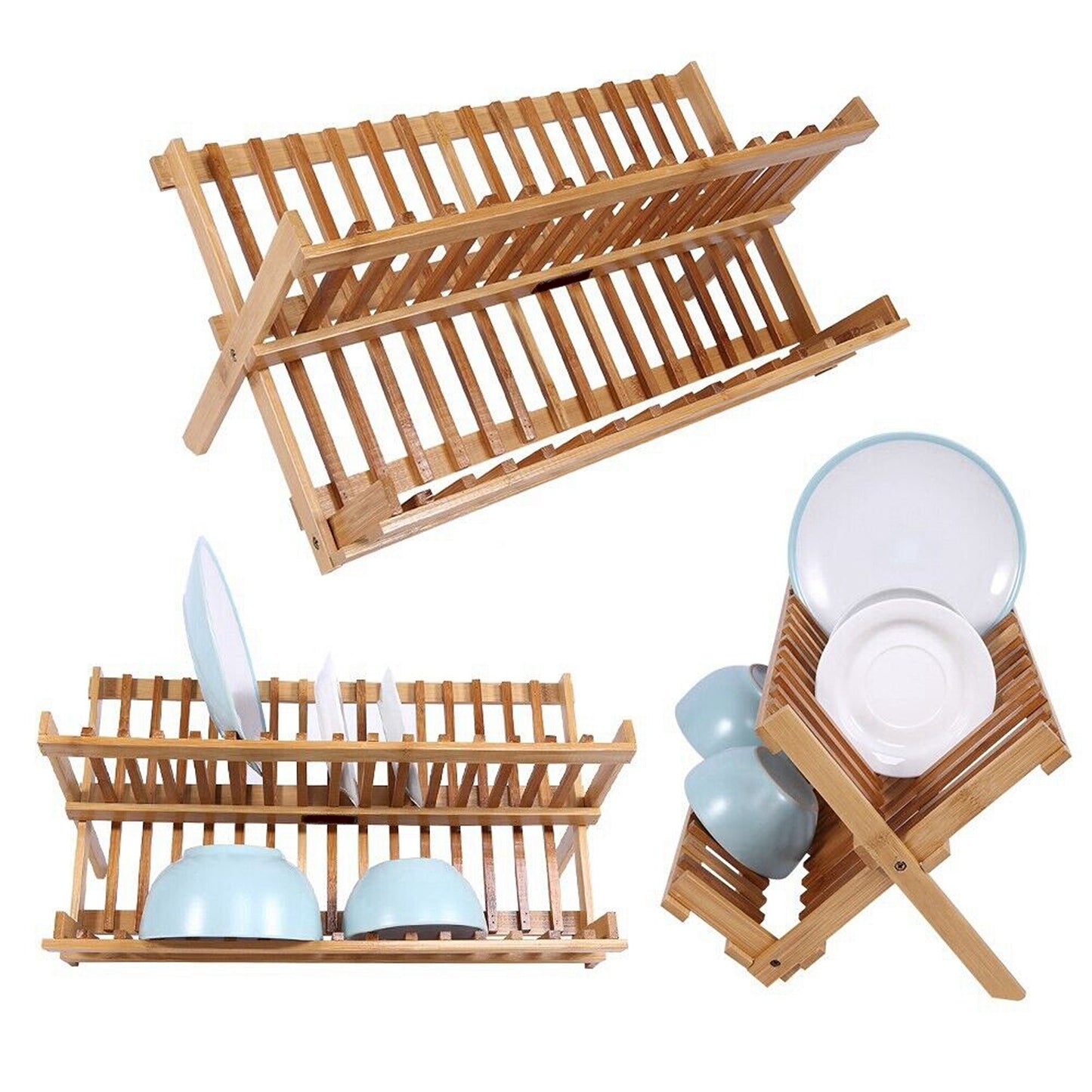 Bamboo Dish Rack with 2 Tiers and Cutlery Holder