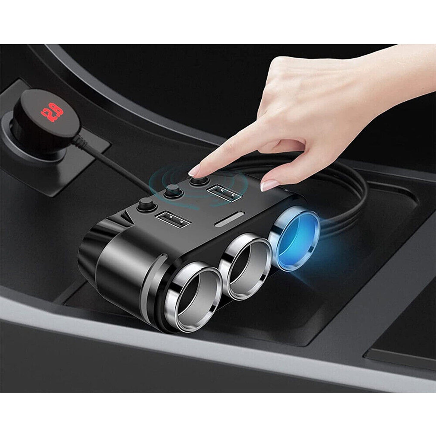 3-Way Multi Car Socket with Dual USB Power Adapter Splitter