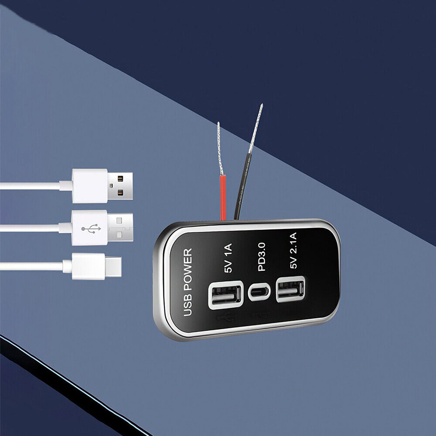 36W Dual USB PD Car Charger Adapter with 3 Ports Charging Socket Panel