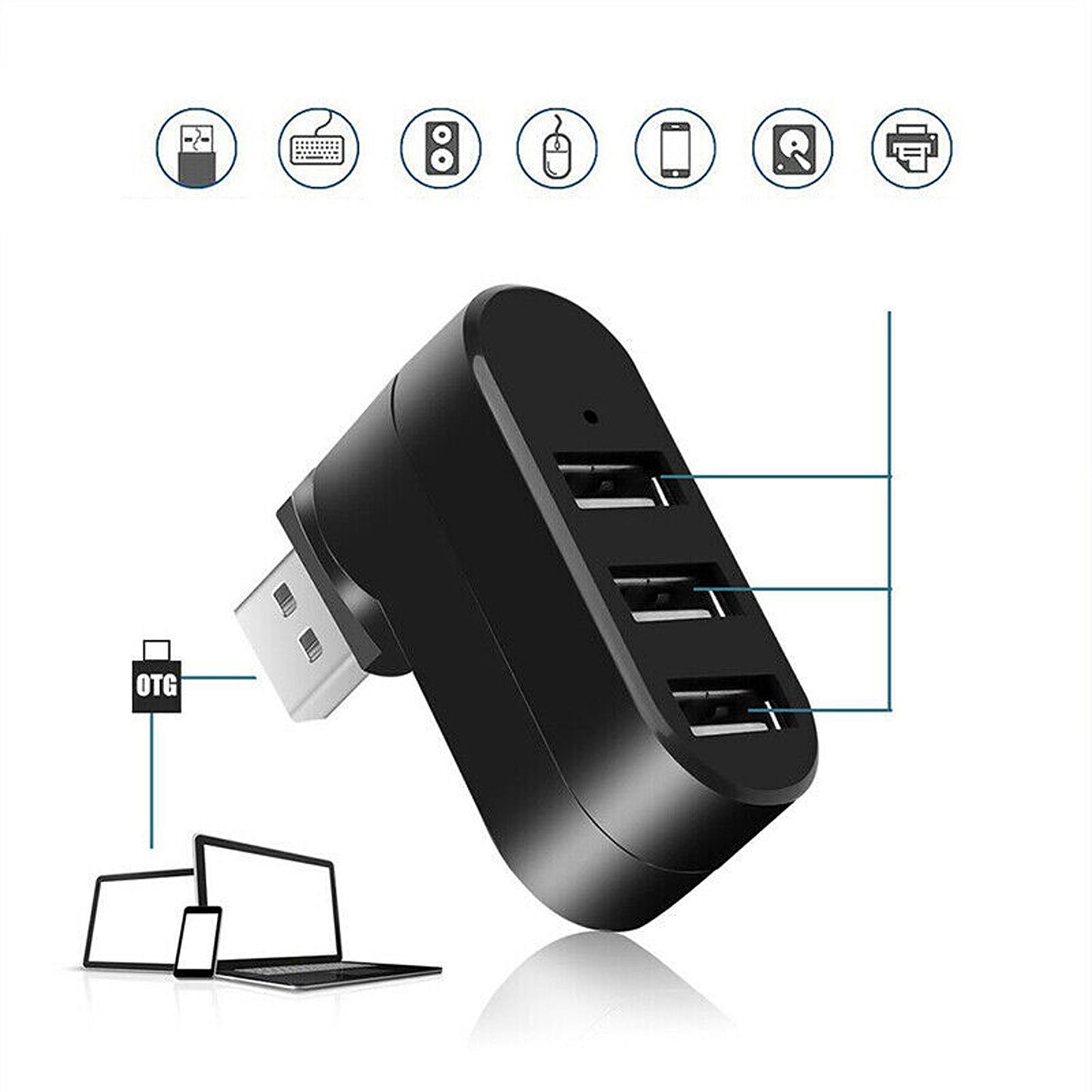 High-Speed 3-Port USB Hub for Laptop PC Data Transfer