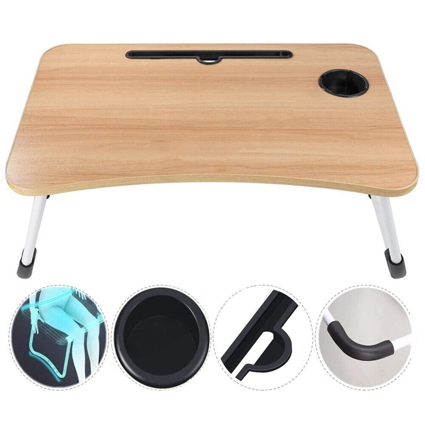 Portable Lap Desk for Laptop Foldable Bed Table with Cup Slot Picnic Tray