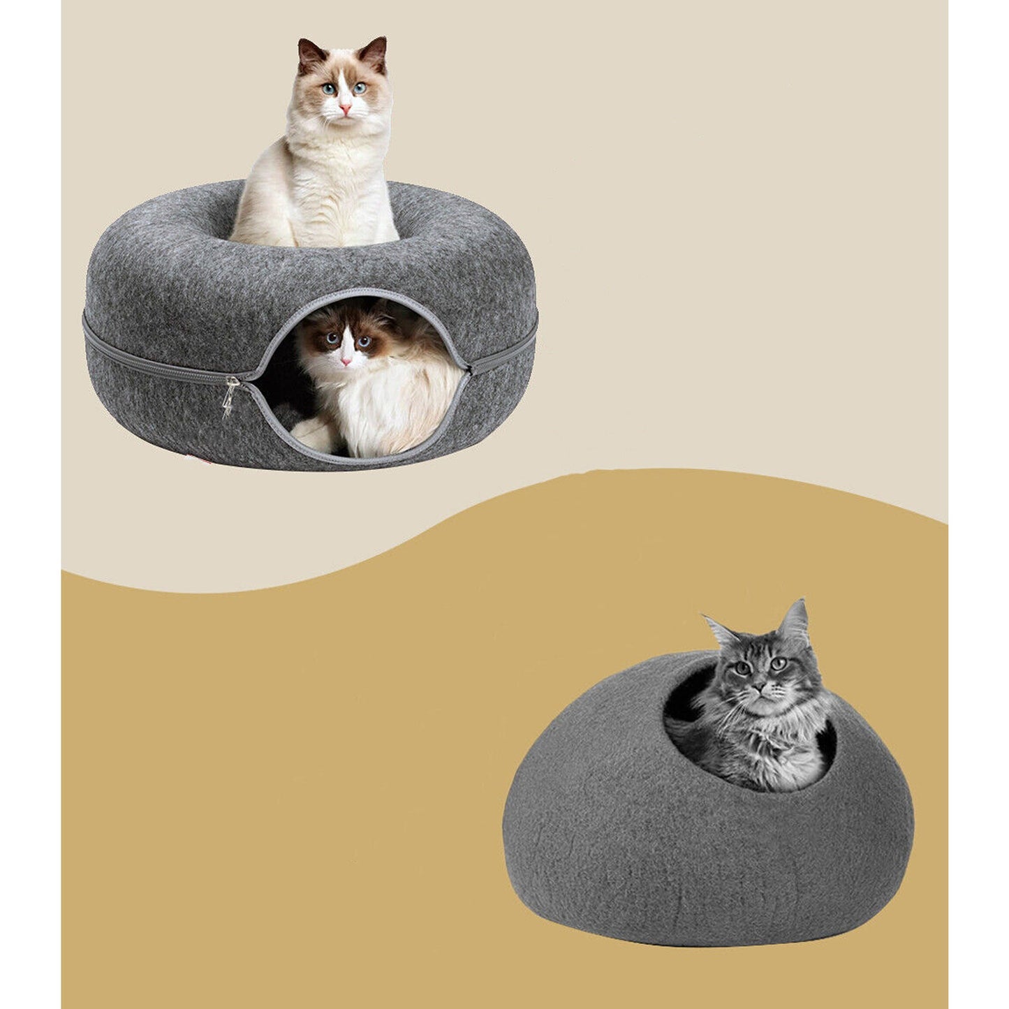 Cat Tunnel Donut Bed Felt Pet House with Interactive Play Toy