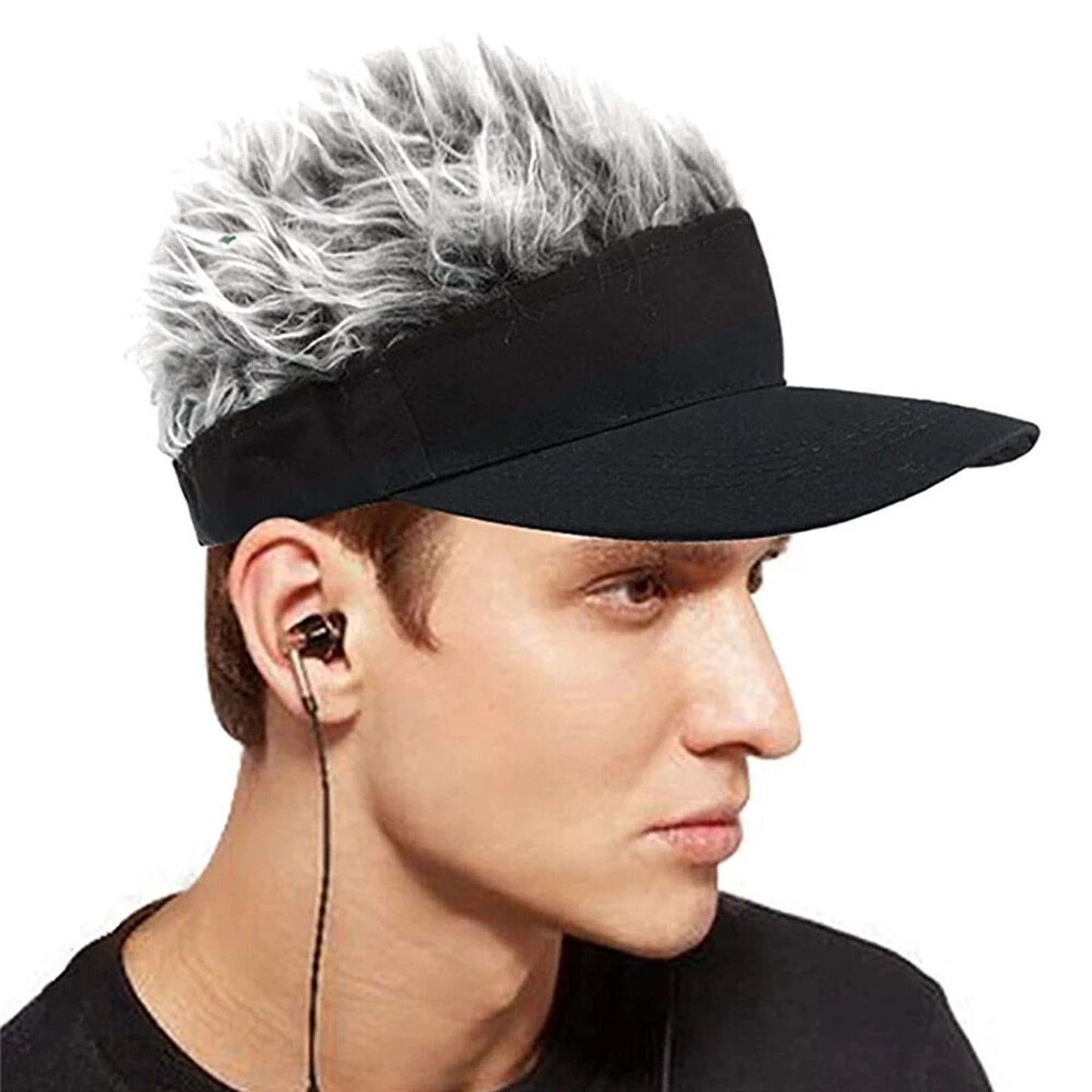 Baseball Cap with Wig Attached Sun Visor and Fun Hair for Men