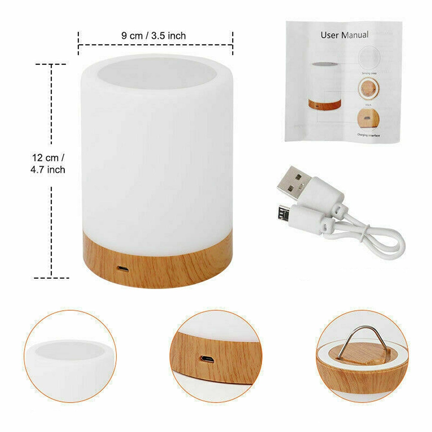 7 Colour USB Rechargeable RGB LED Touch Night Light Dimmable Mood Bedside Lamp