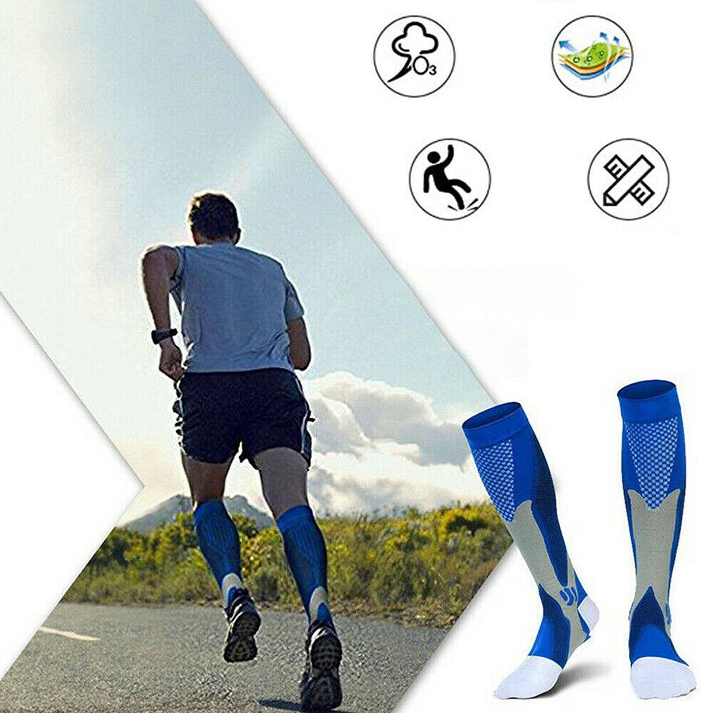 Blue Compression Socks with Copper Stockings Travel and Running Unisex