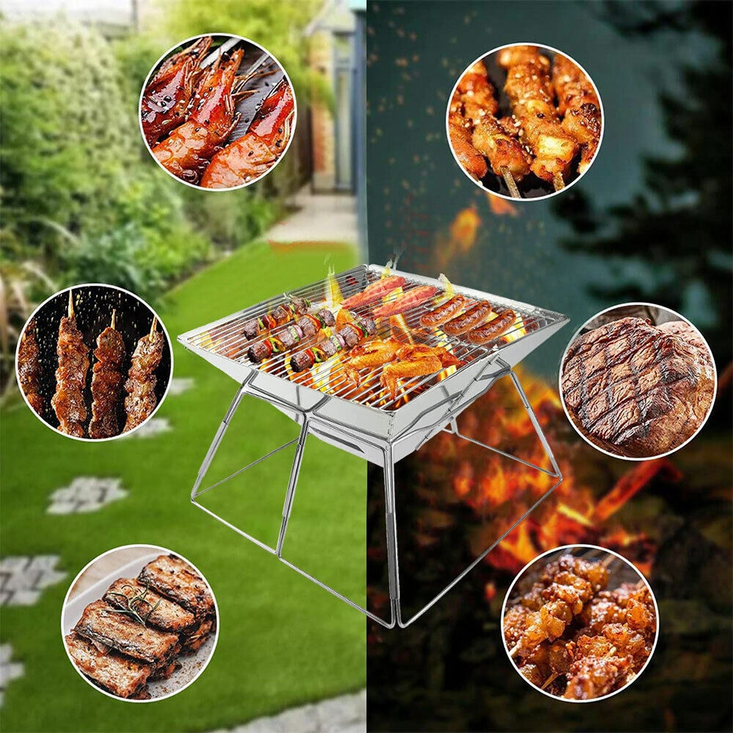 Portable Steel Barbecue BBQ Grill for Outdoor Camping