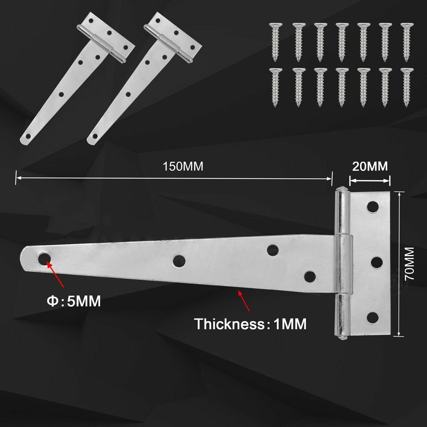 1 Pair Gate Shed T-Hinge Heavy Duty Strap Hinge for Wooden Fence