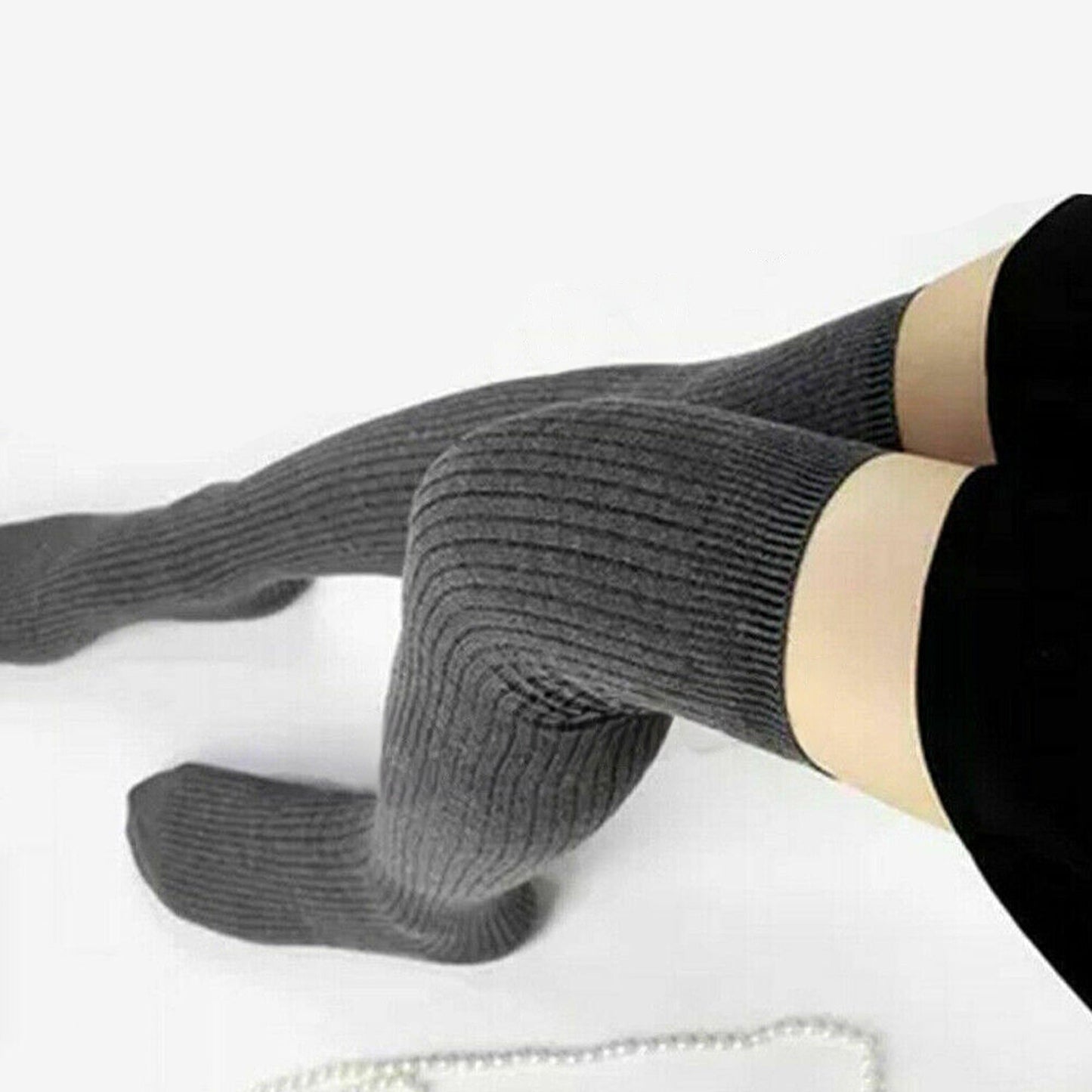 Women Thigh High Socks Solid Color Over Knee Long Cable Knit