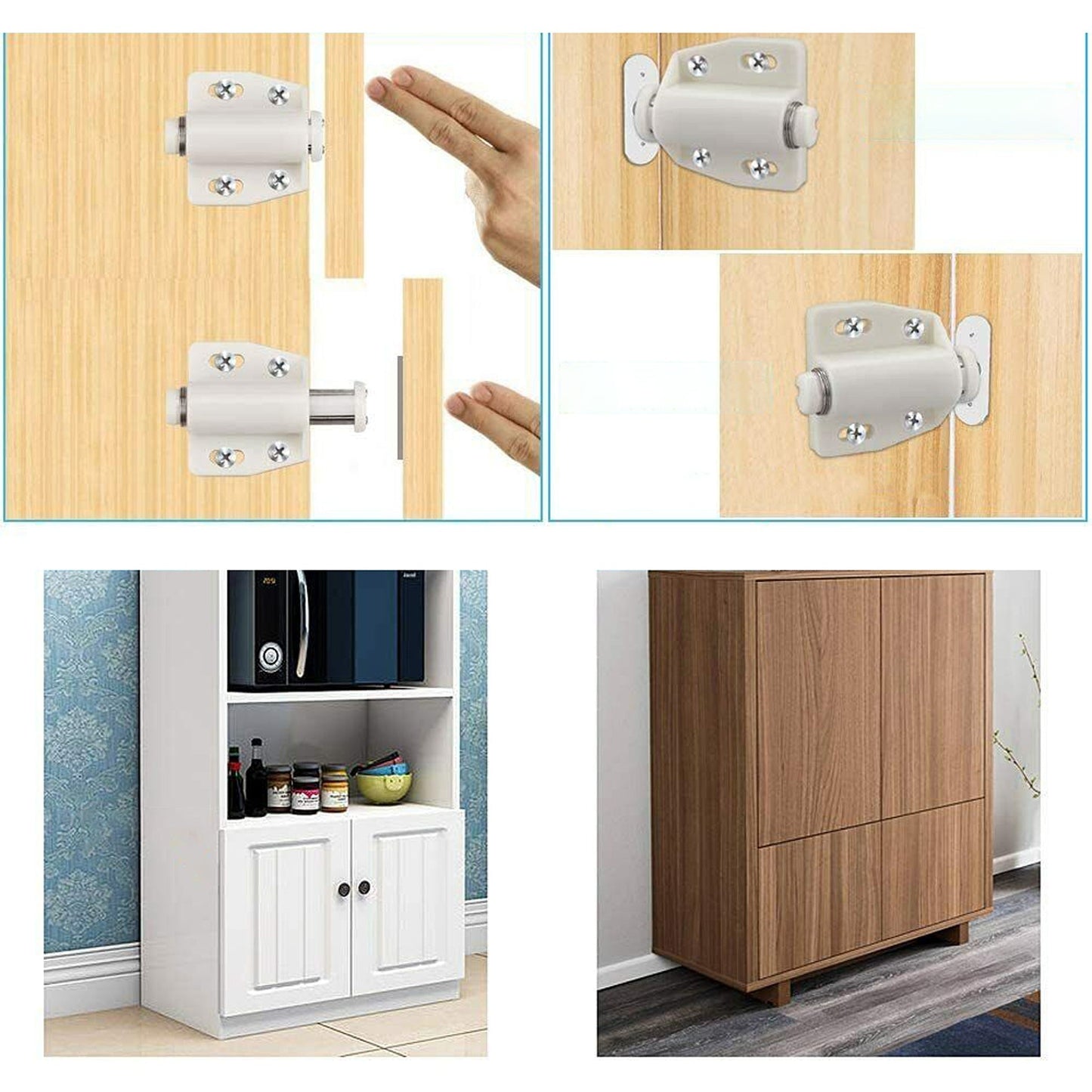 White Magnetic Touch Latch Push To Open Drawer Cabinet Door Catch Lock Set