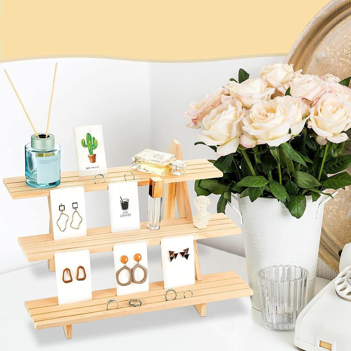 Wooden Jewelry Display Rack for Earrings Rings and Watches
