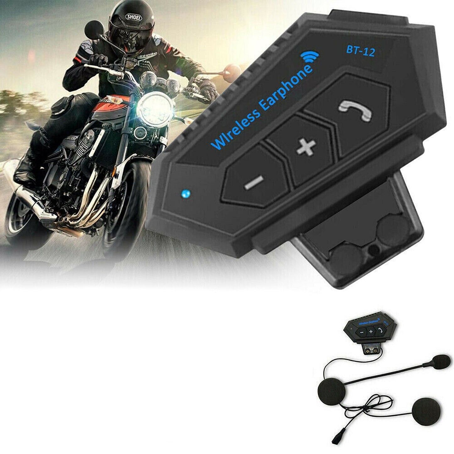 Motorcycle Helmet Bluetooth Intercom Headset BT-12 Wireless Headphone