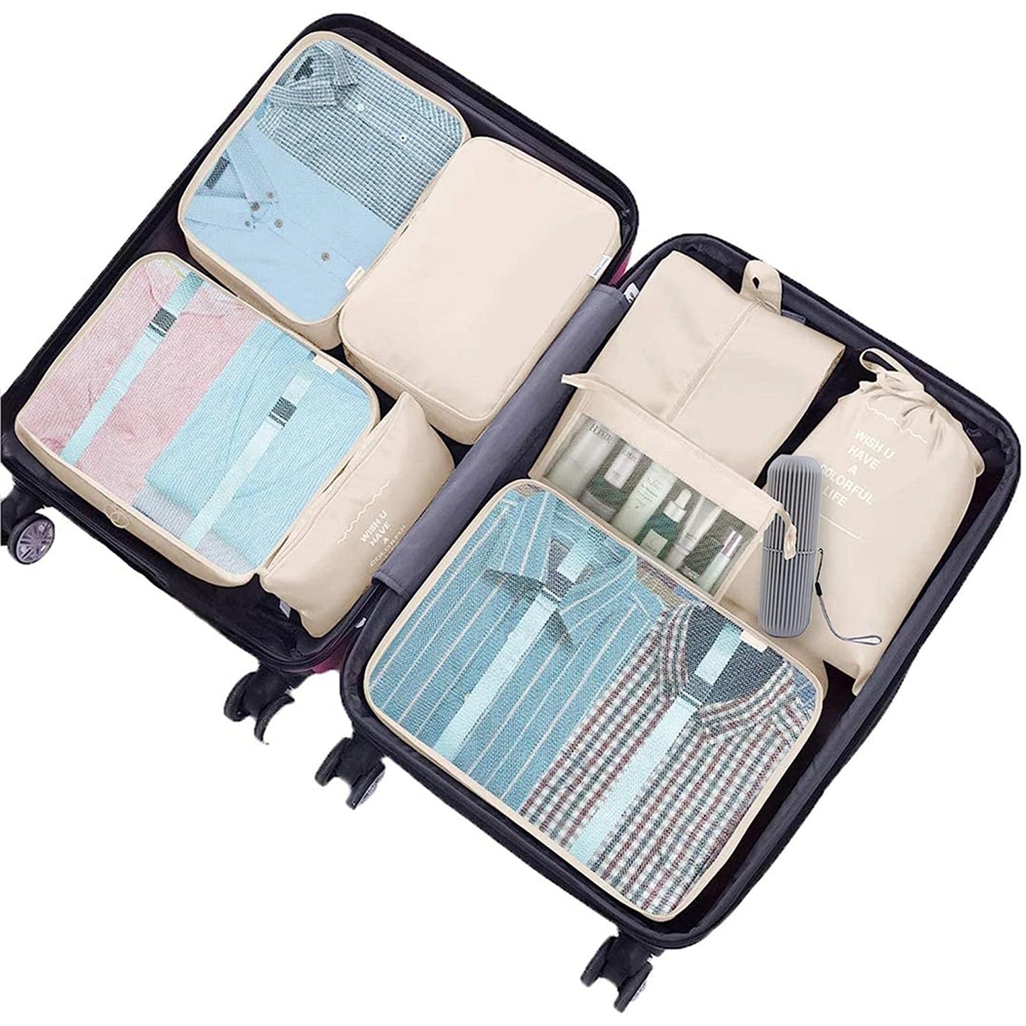 9pcs Travel Packing Cubes Set Luggage Organizer Storage Bag