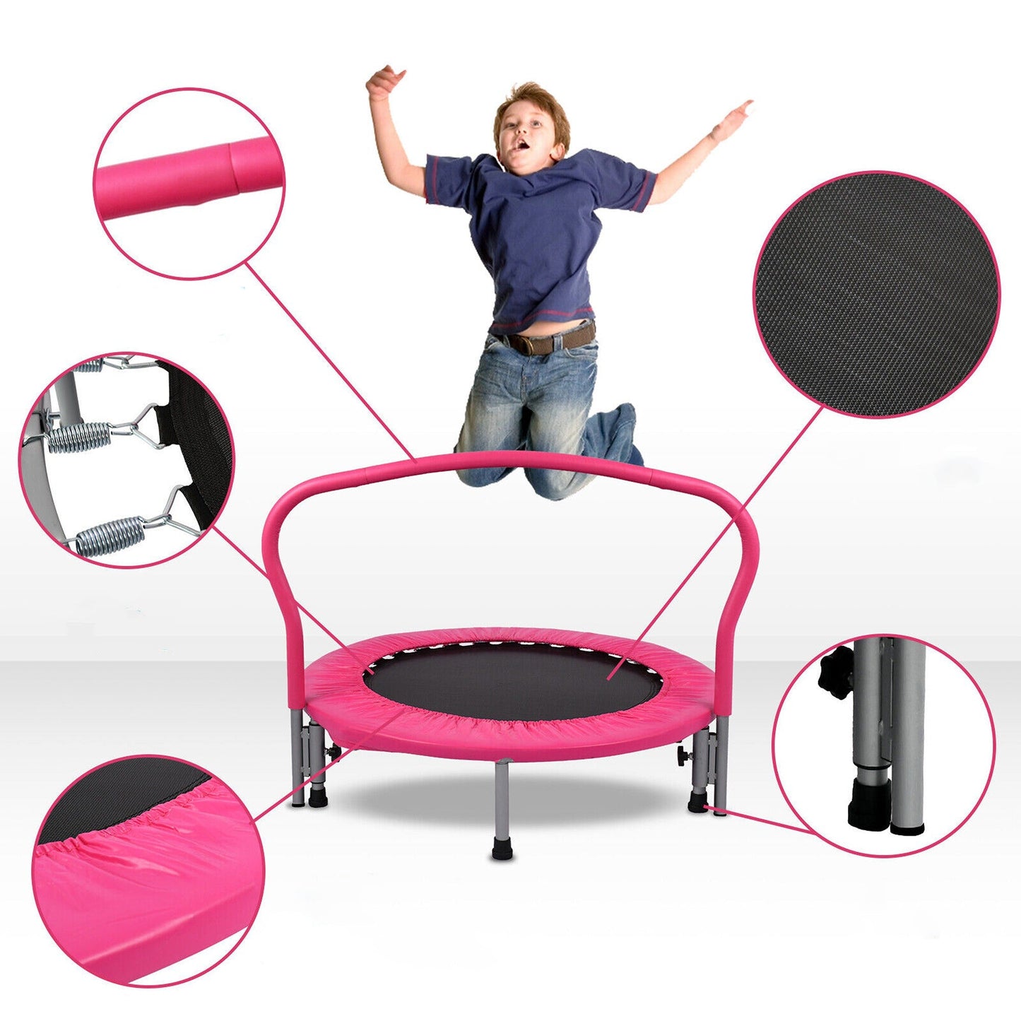 Elastic 36-inch Mini Trampoline with Handrail for Cardio Fitness