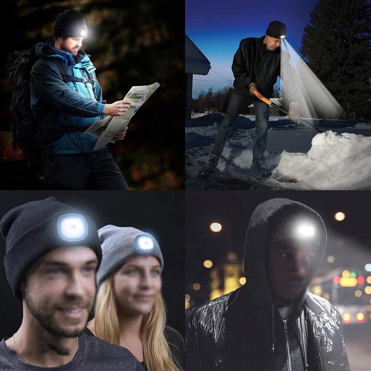 USB Rechargeable Men Women Warm LED Light Knitted Beanie Hat