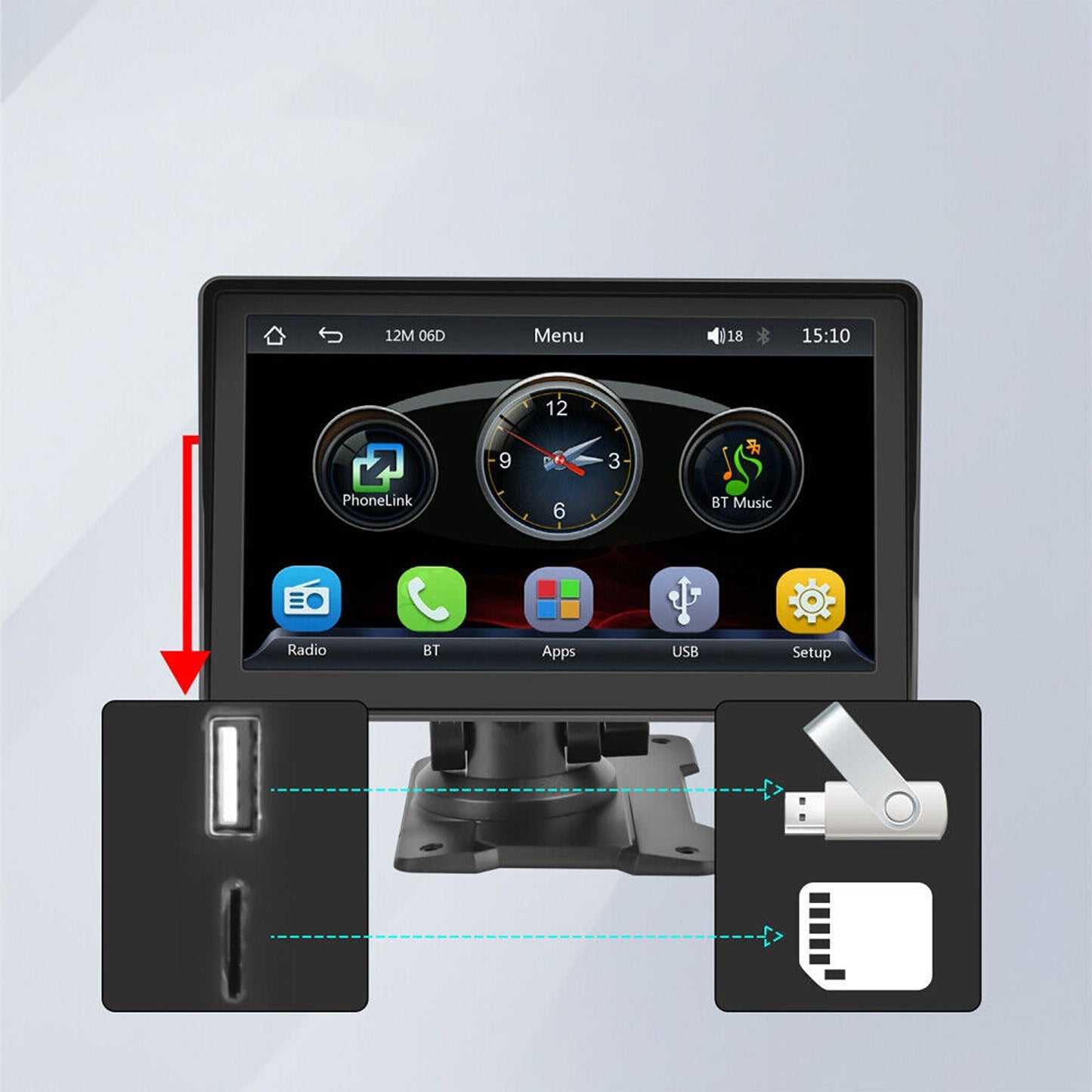 7in Touch Screen Portable Car Radio with Wireless Apple Carplay and Android Auto