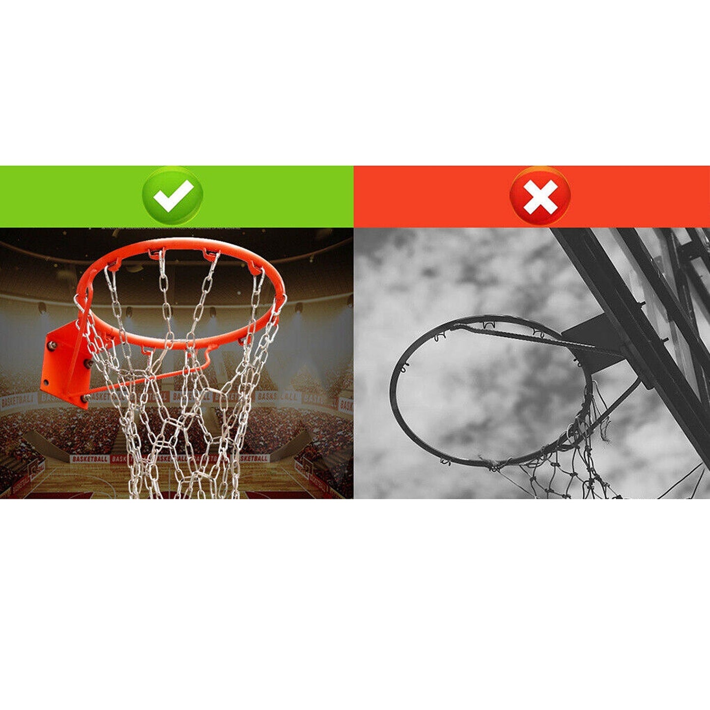 Official Size Heavy Duty Basketball Ring with Metal Chain Net 12 Loop