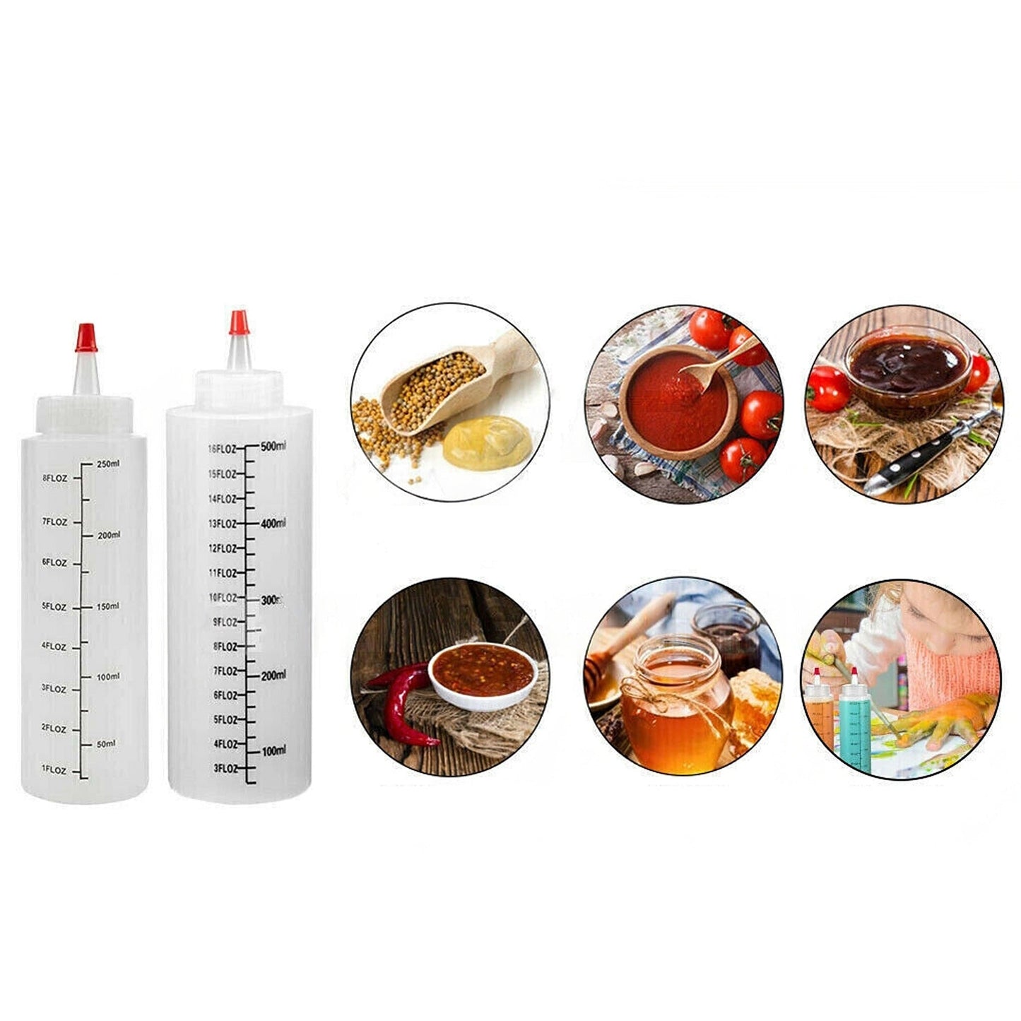 6pcs Squeeze Condiment Bottles for Sauce and Mustard Measuring