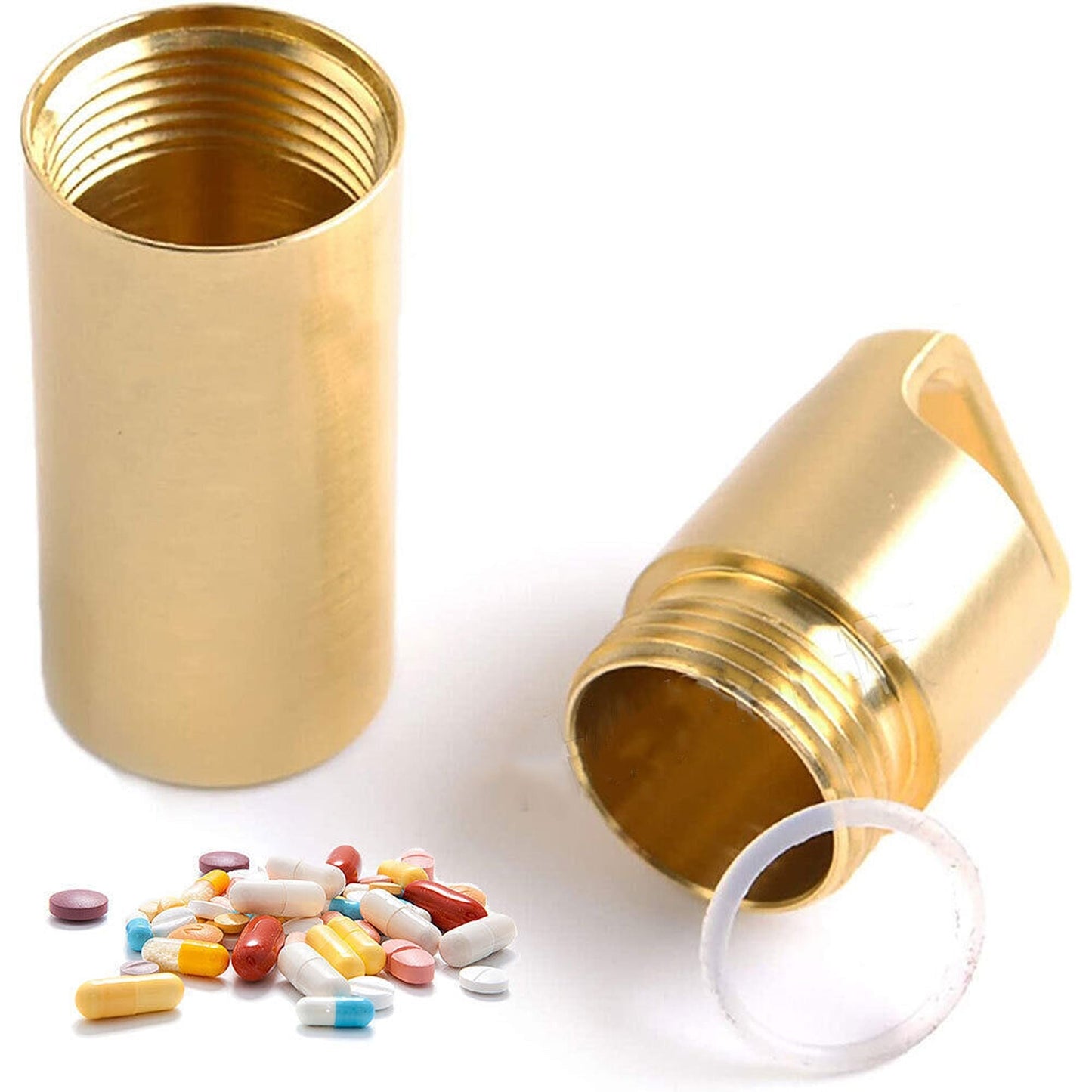 Brass Pill Container with Waterproof Case Keyring Holder