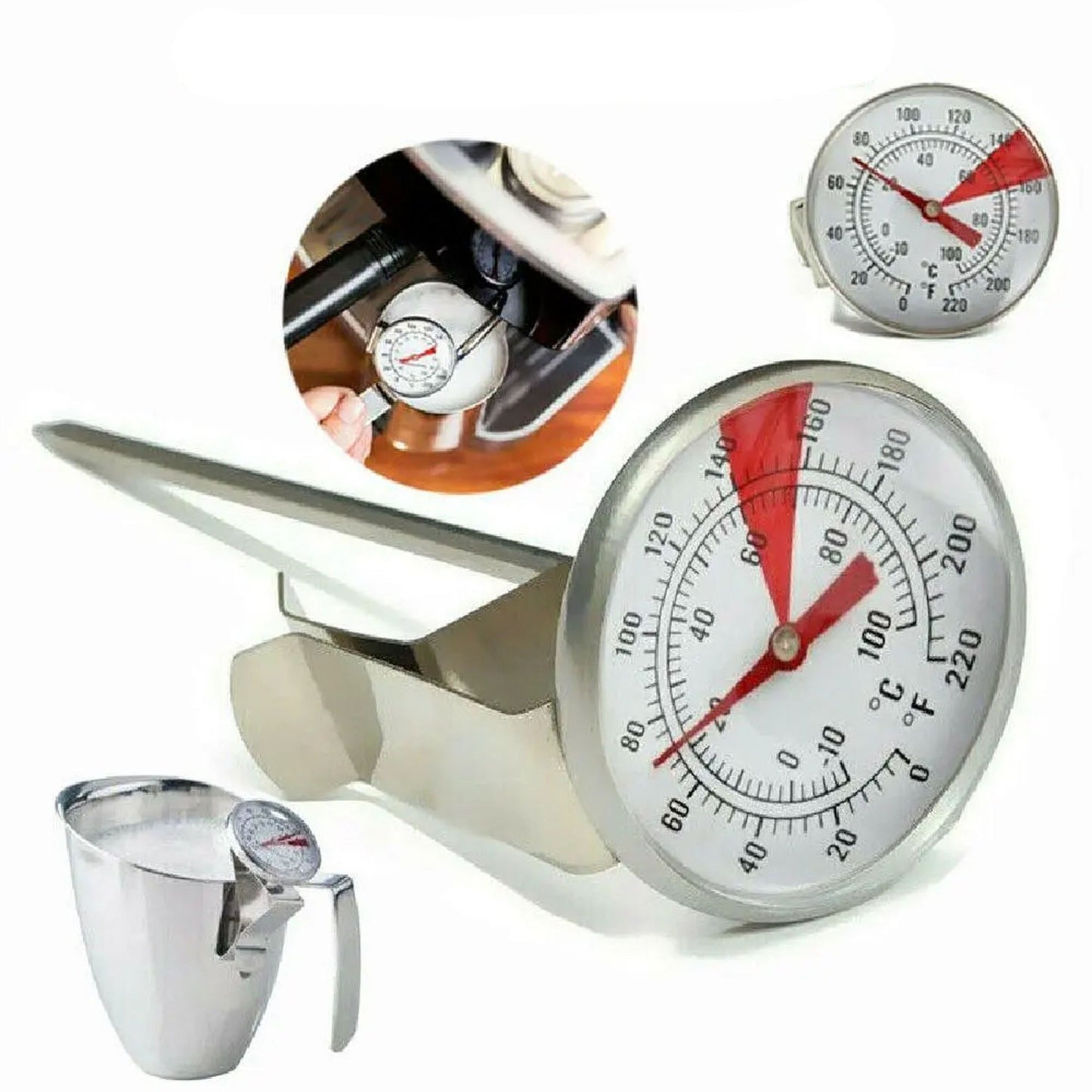 Stainless Steel Milk Coffee Thermometer with Probe and Pan Clip