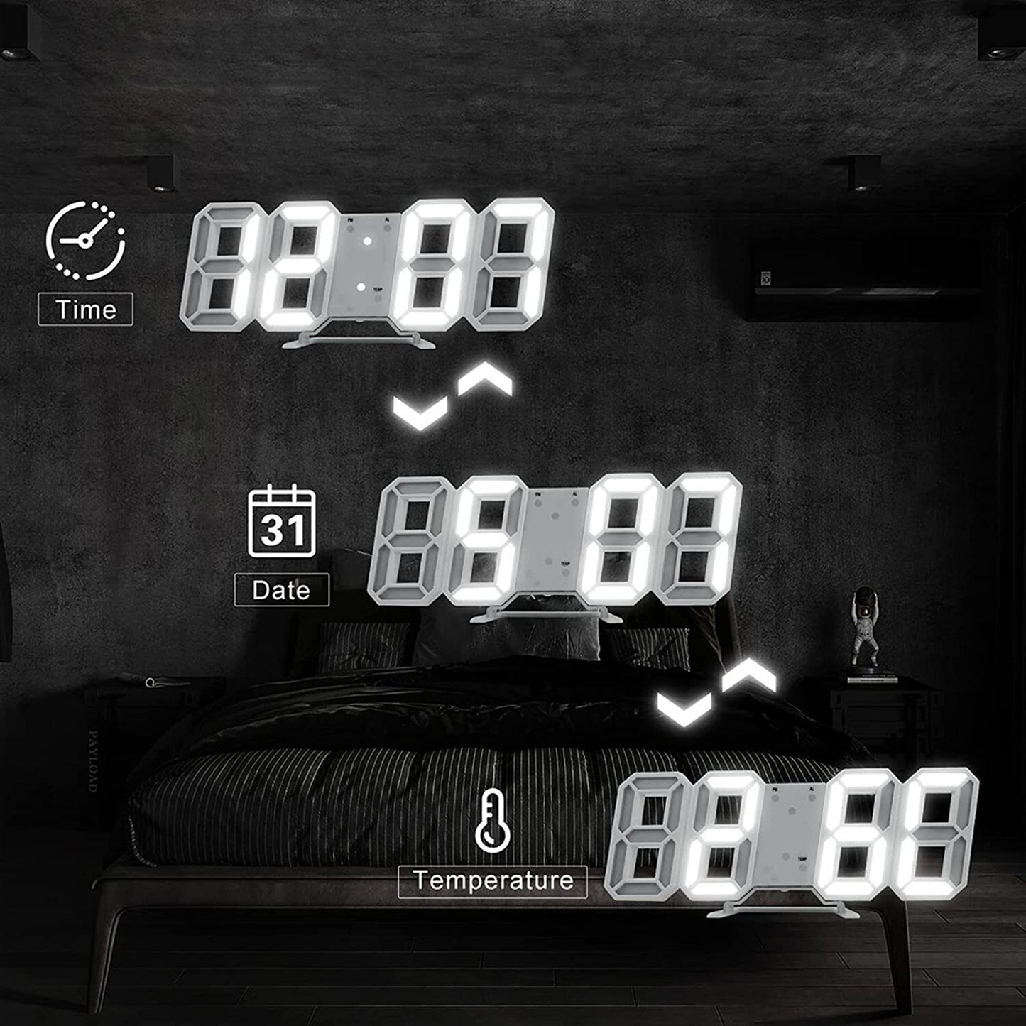 Table Desktop Home Decor Digital Wall Clock Alarm Date Temperature