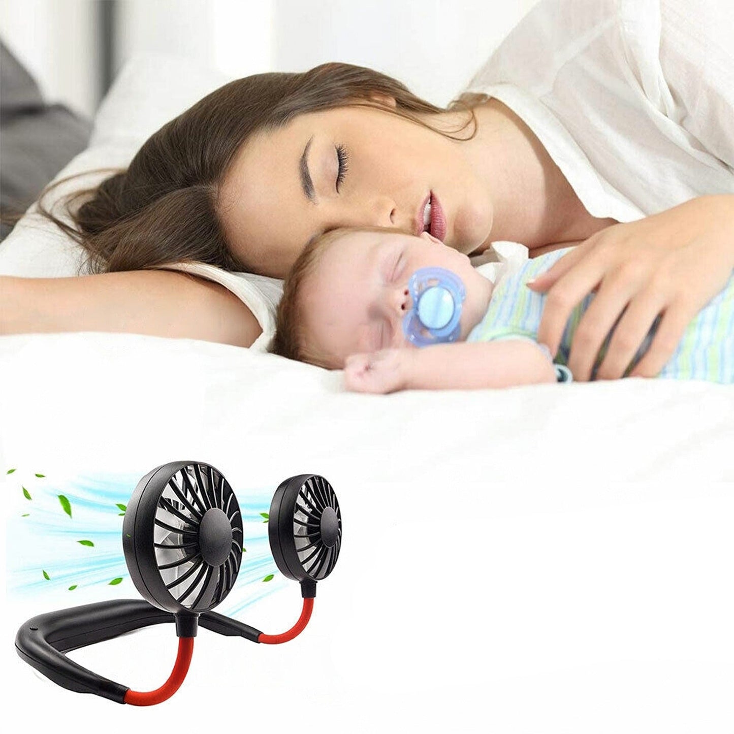 Dual Cooling Neckband Fan Portable USB Rechargeable Neck Hanging Sport